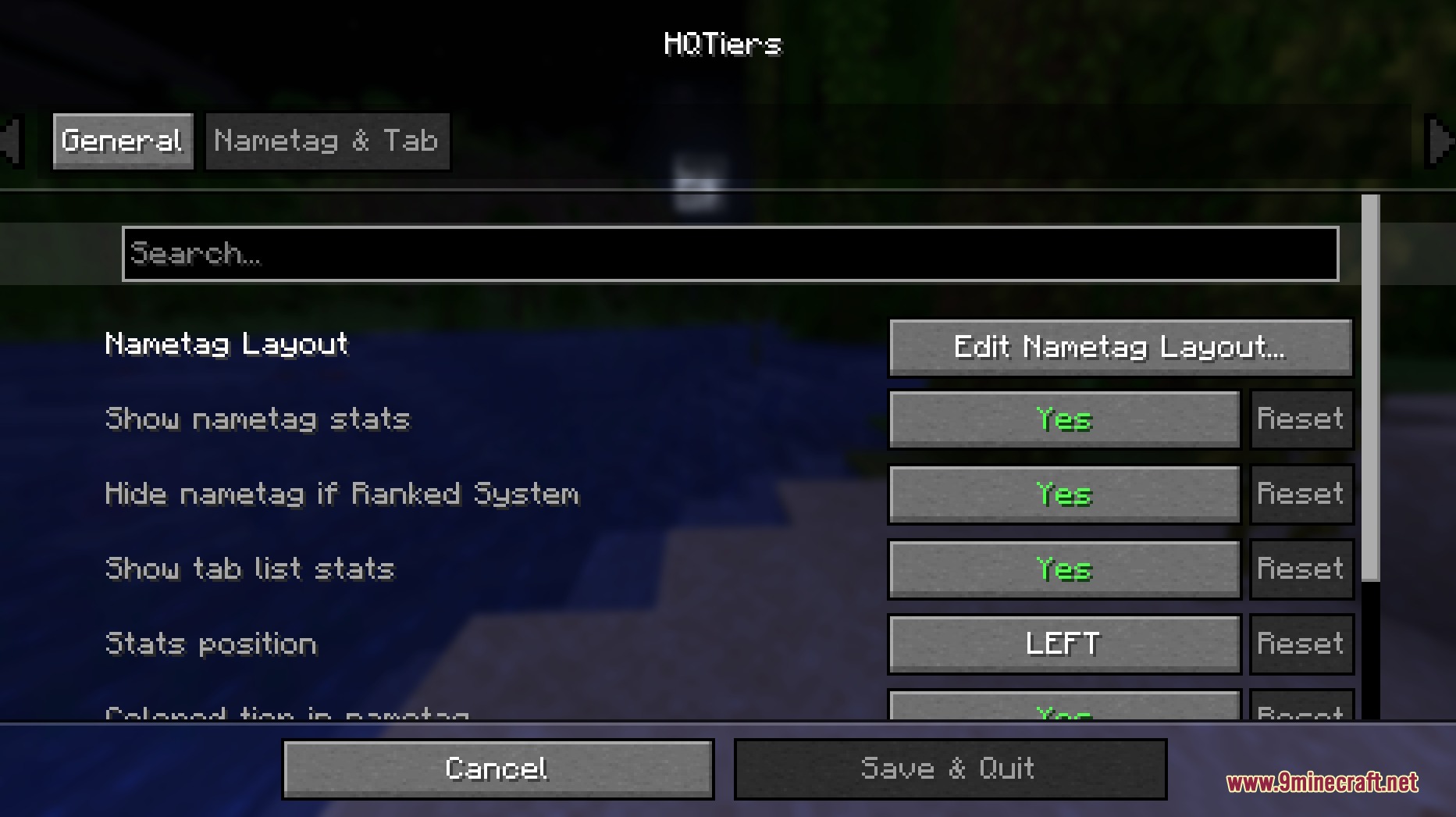 HQ Tiers Mod Screenshot 5 The HQTiers settings menu for customizing player nametag and statistics display
