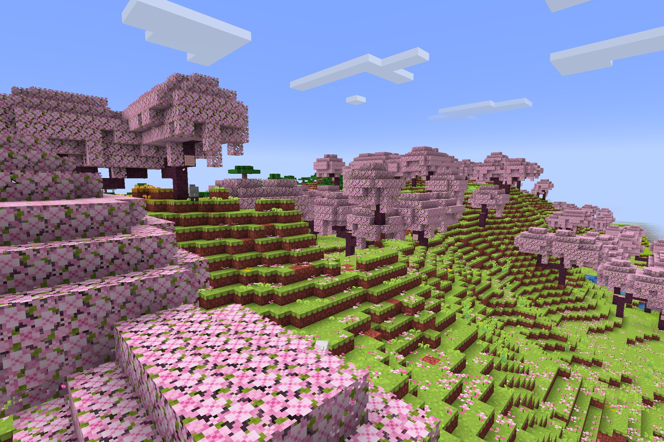 Hafen - Simplistic Resource Pack Screenshot 1 Vibrant cherry blossom trees and bright green grass from Hafen Simplistic Resource Pack