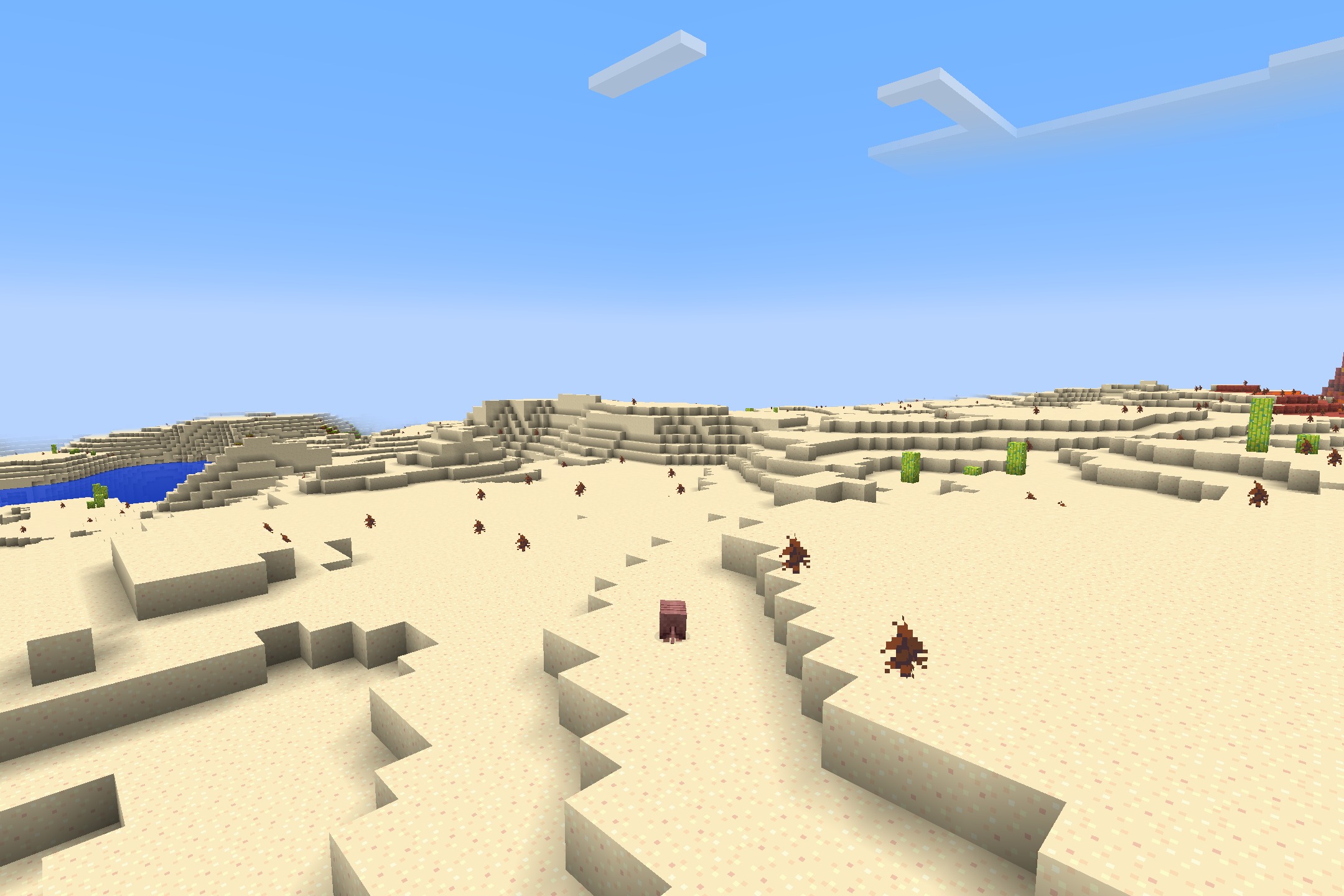 Hafen - Simplistic Resource Pack Screenshot 9 Simplistic desert landscape with bright sand blocks and a pink sheep mob