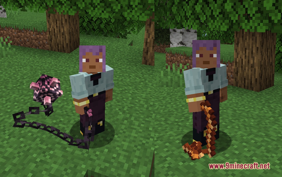 Hah Ueuh Re Zero Mod Screenshot 1 Minecraft character wielding a morningstar and a whip with custom physics