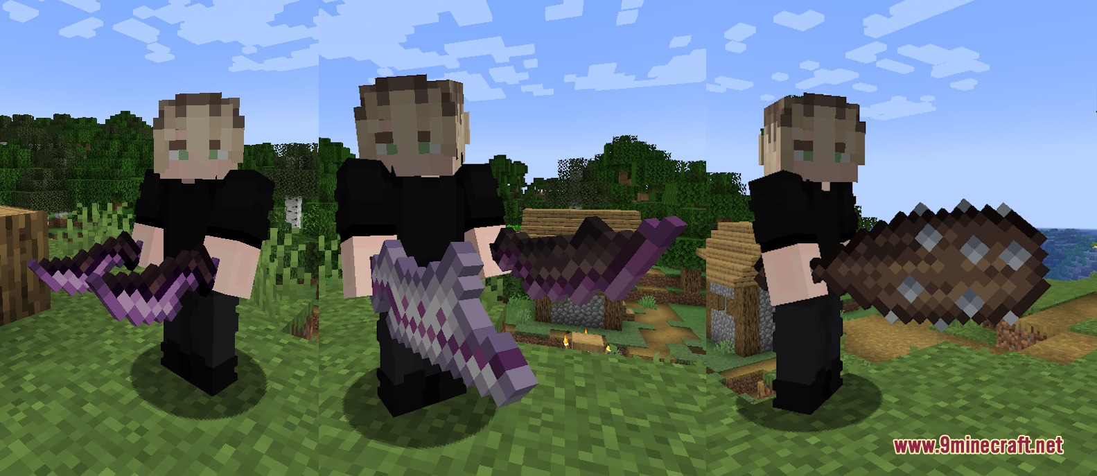 Hah Ueuh Re Zero Mod Screenshot 4 Minecraft character demonstrating various custom weapons from the Hah Ueuh Re Zero Mod