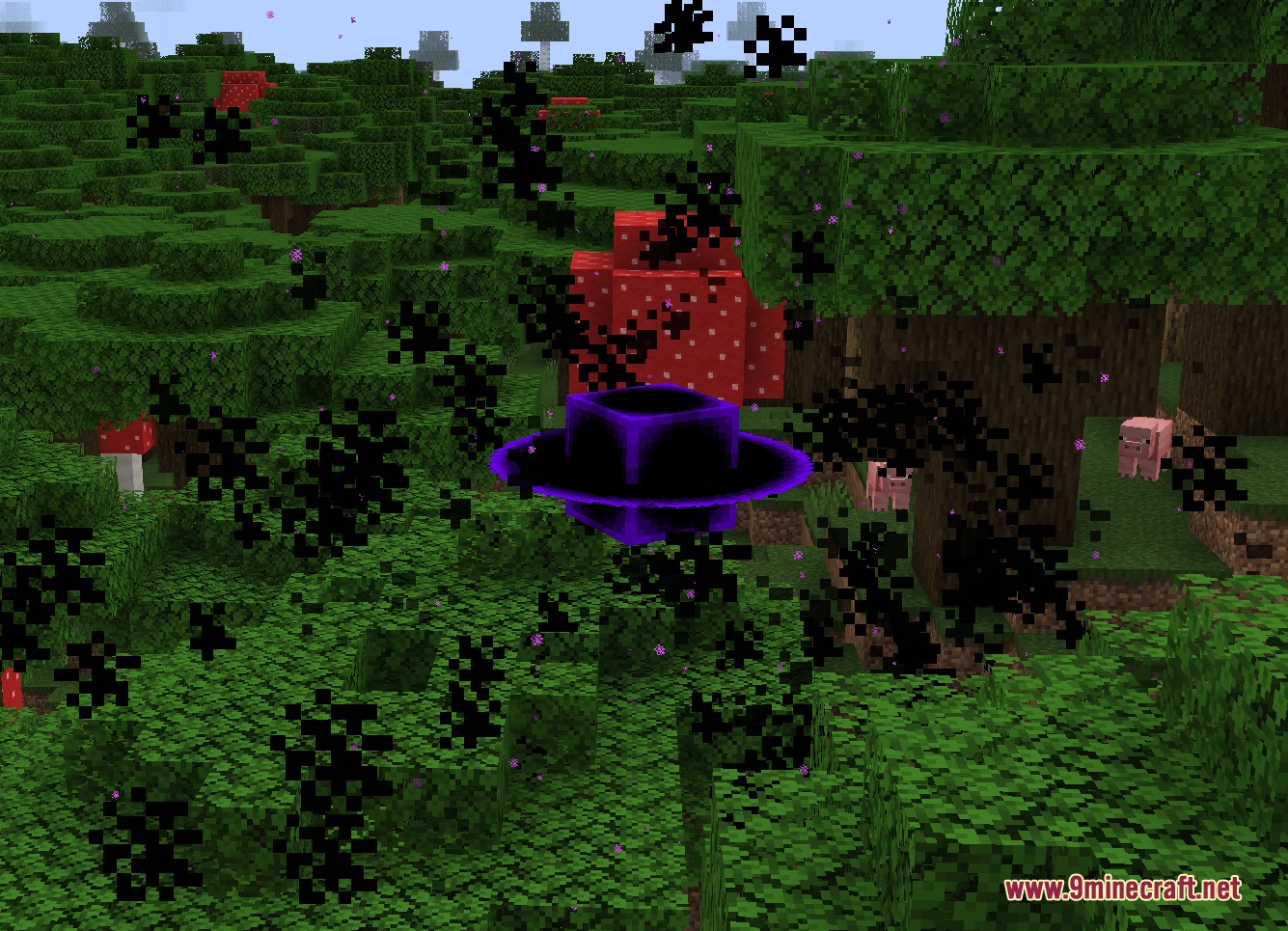 Hah Ueuh Re Zero Mod Screenshot 7 A dark purple magical object surrounded by black particles in a forest