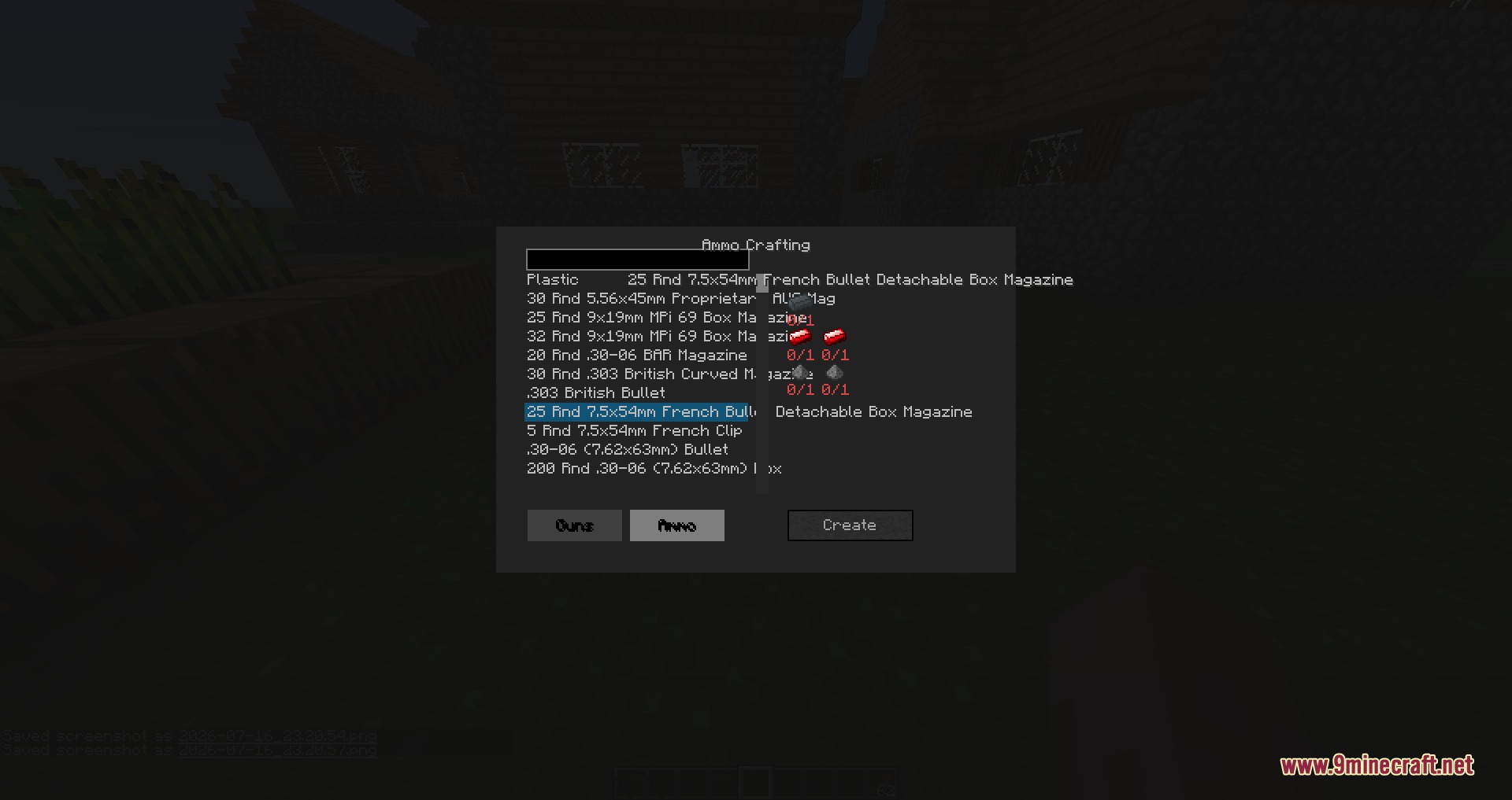 Hand Made Guns Overdrive Mod Screenshot 4 Crafting interface for different types of ammunition in Hand Made Guns Overdrive