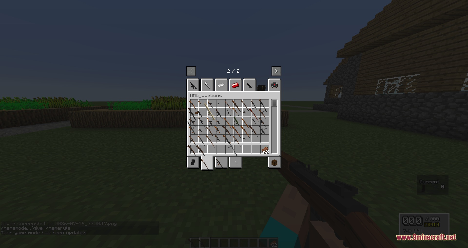 Hand Made Guns Overdrive Mod Screenshot 7 Creative inventory menu showing a large collection of World War Two era weapons