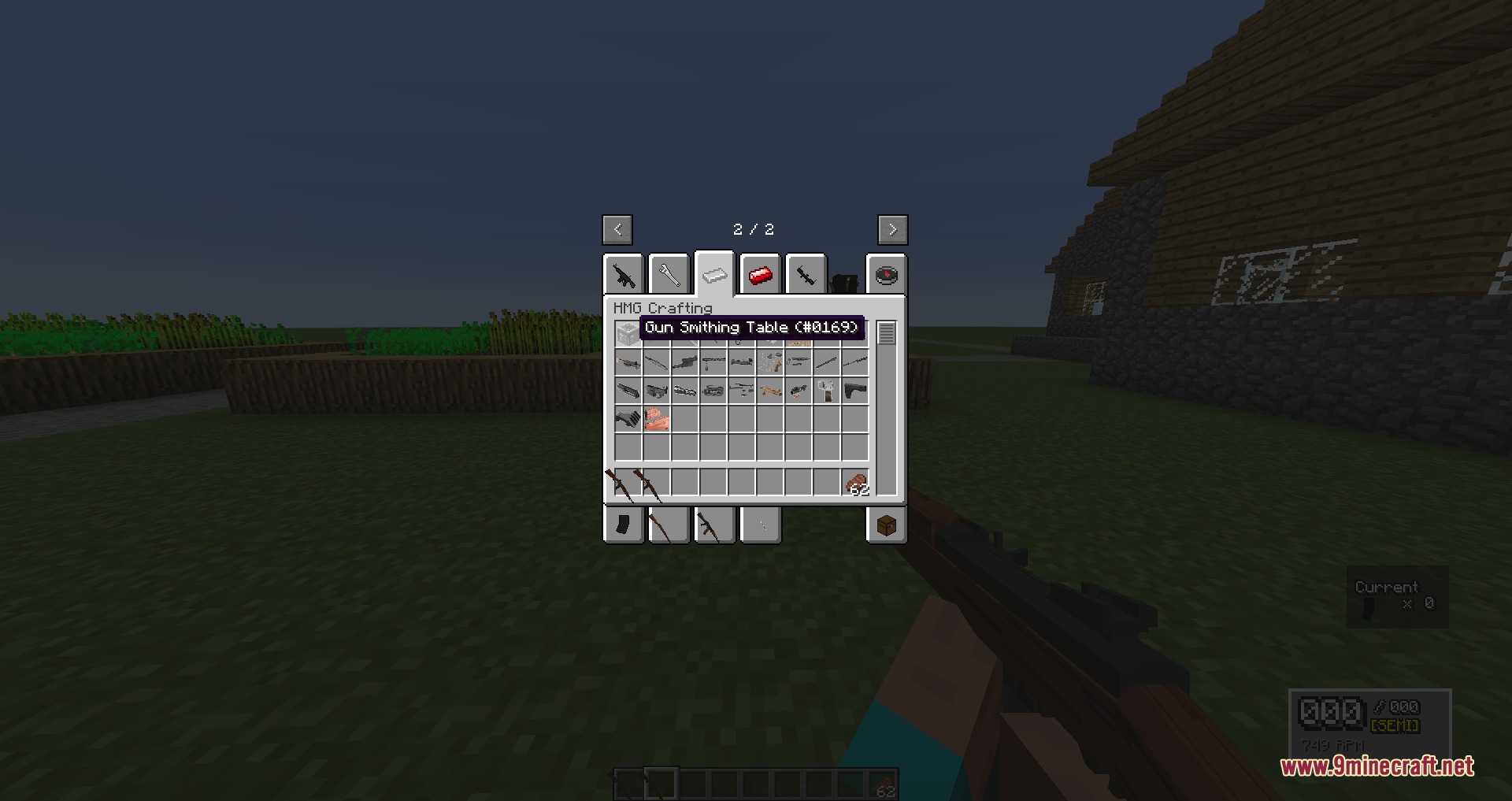 Hand Made Guns Overdrive Mod Screenshot 8 Inventory screen showing various weapon parts and the essential Gun Smithing Table block