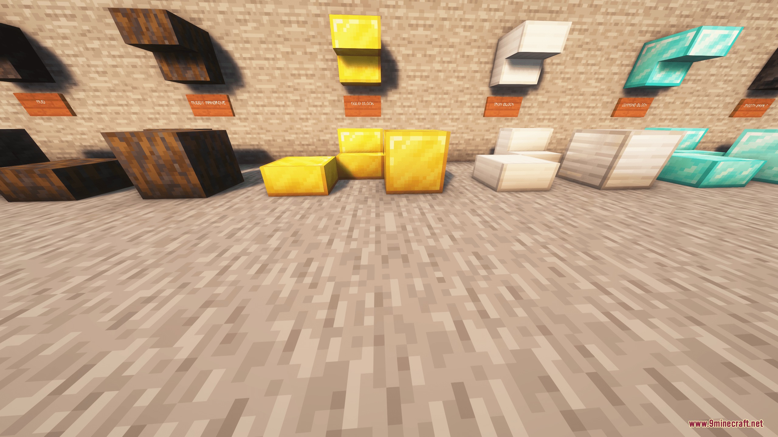 Handwerk AoE Tools Vein Miner Ore Variants & Building Blocks Mod Screenshot 2 Precious metal blocks like gold and diamond shown as stairs and slabs for building