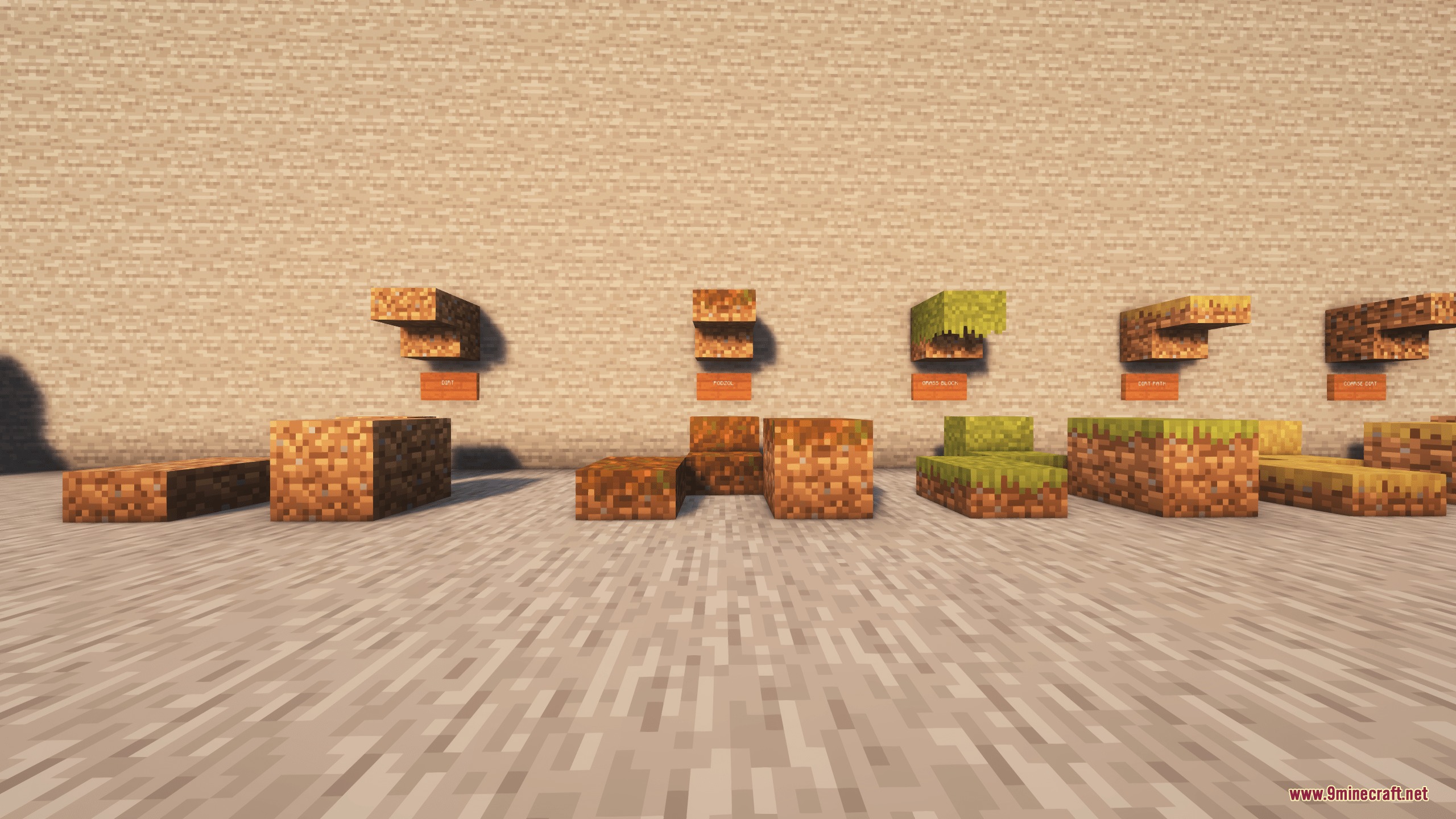 Handwerk AoE Tools Vein Miner Ore Variants & Building Blocks Mod Screenshot 4 A collection of custom grass and dirt slabs and stairs on the ground