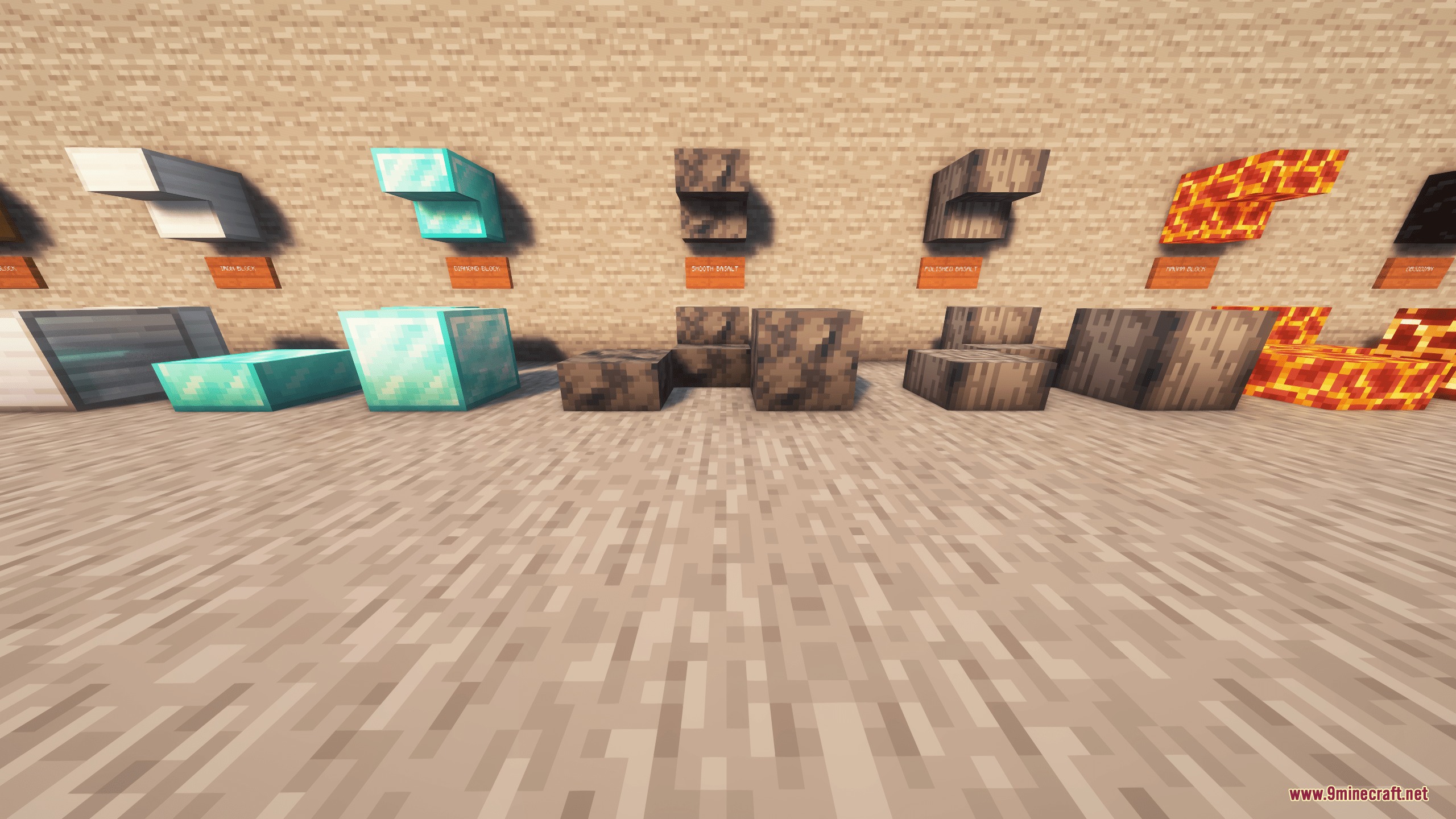 Handwerk AoE Tools Vein Miner Ore Variants & Building Blocks Mod Screenshot 5 A collection of diamond and iron blocks in slab and stair forms