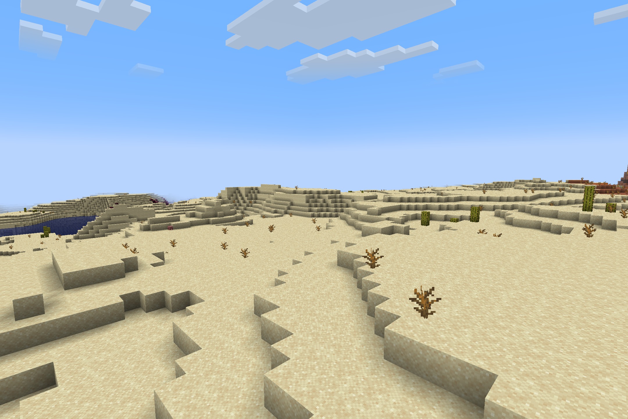 Hazbin Hotel + Helluva Boss Pack Resource Pack Screenshot 9 A vast Minecraft desert landscape featuring sand dunes and scattered green cacti
