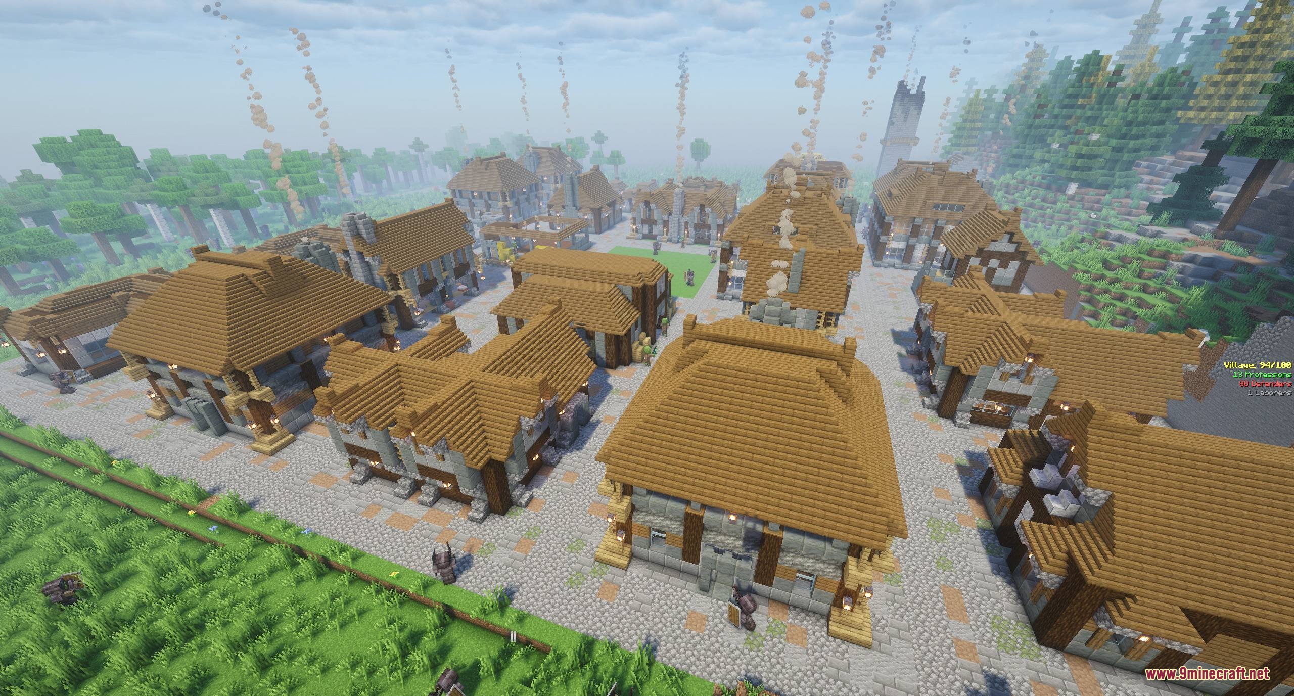 Hearthbound Blueprints Mod Screenshot 1 A sprawling medieval village built using the Hearthbound Blueprints mod
