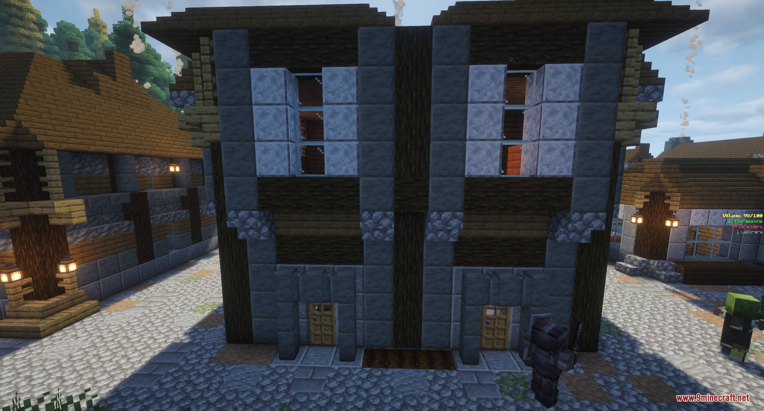Hearthbound Blueprints Mod Screenshot 5 A tall two story house with stone pillars and wooden window shutters