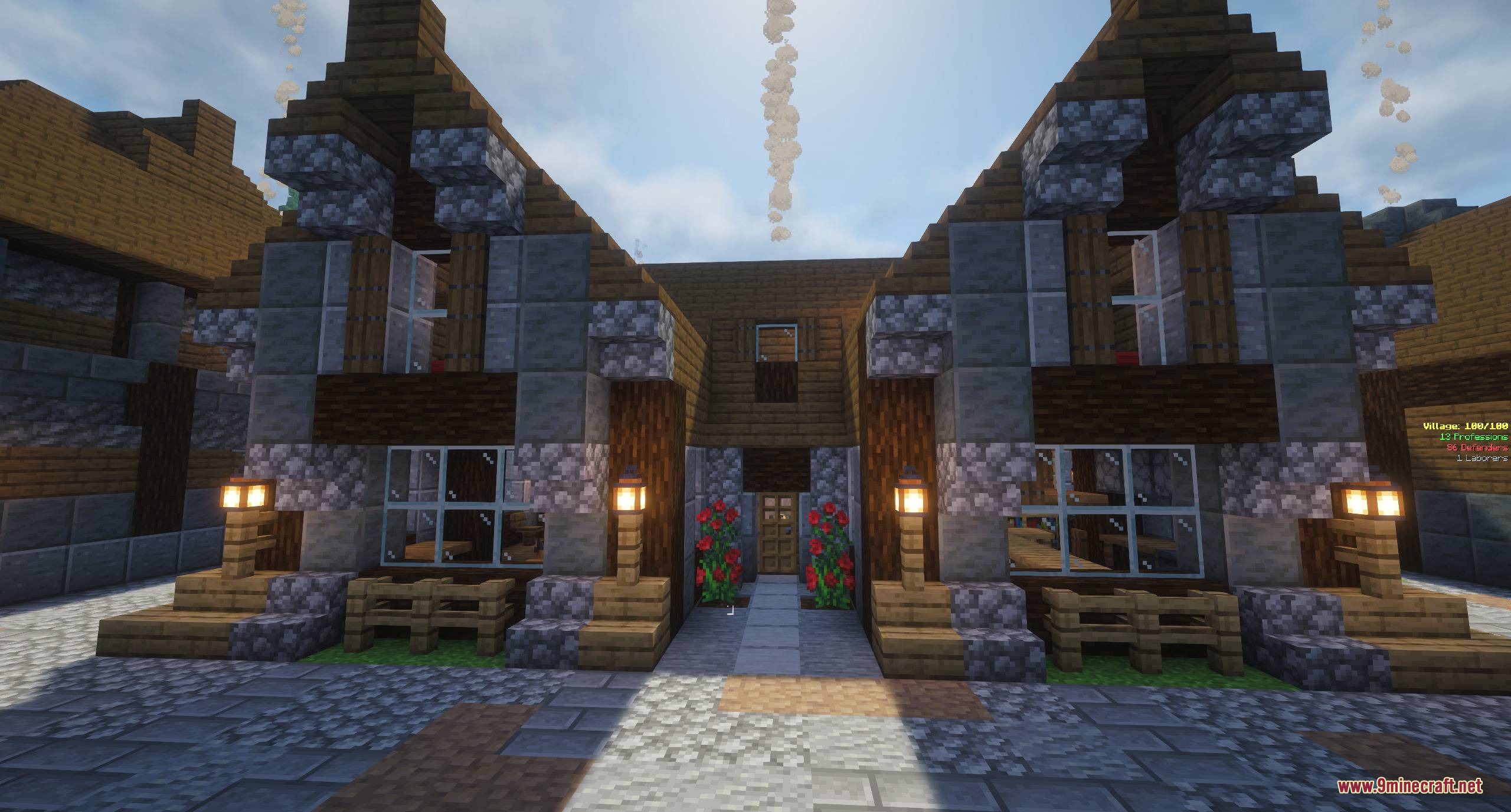 Hearthbound Blueprints Mod Screenshot 7 A large two story house featuring stone walls and dark wood accents