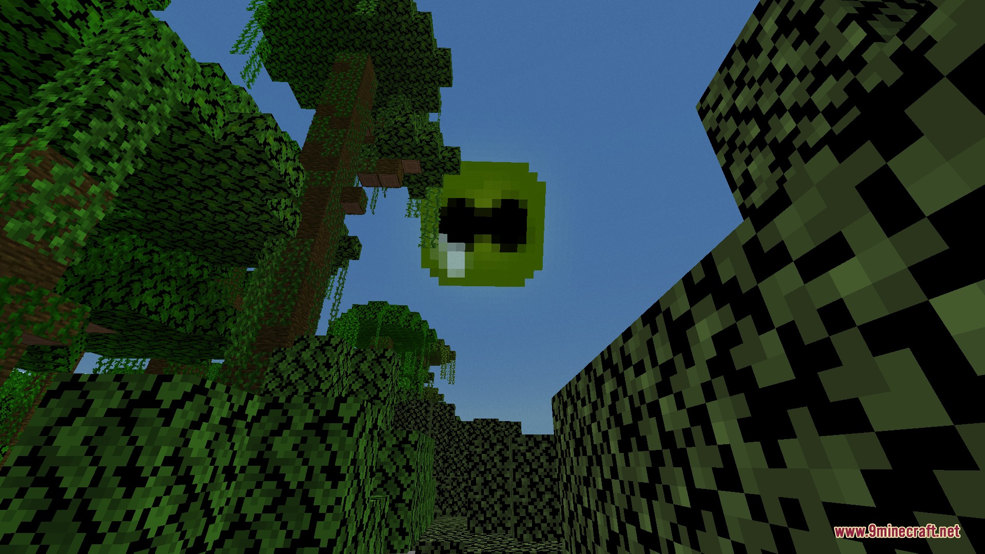 Hermaeus Mora Mod Screenshot 2 A floating green eye hovers among the tall trees of a dense jungle