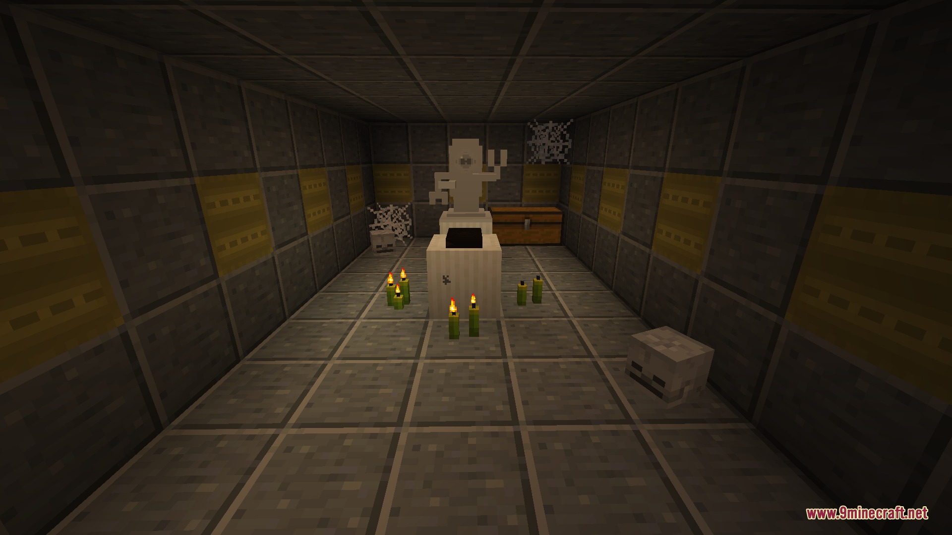 Hermaeus Mora Mod Screenshot 6 A white statue sits on an altar surrounded by lit candles and skulls