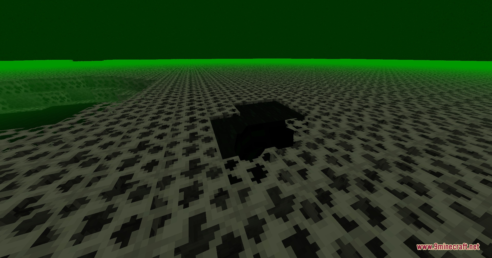 Hermaeus Mora Mod Screenshot 8 A dark mechanical spider stands on patterned ground in a green tinted world