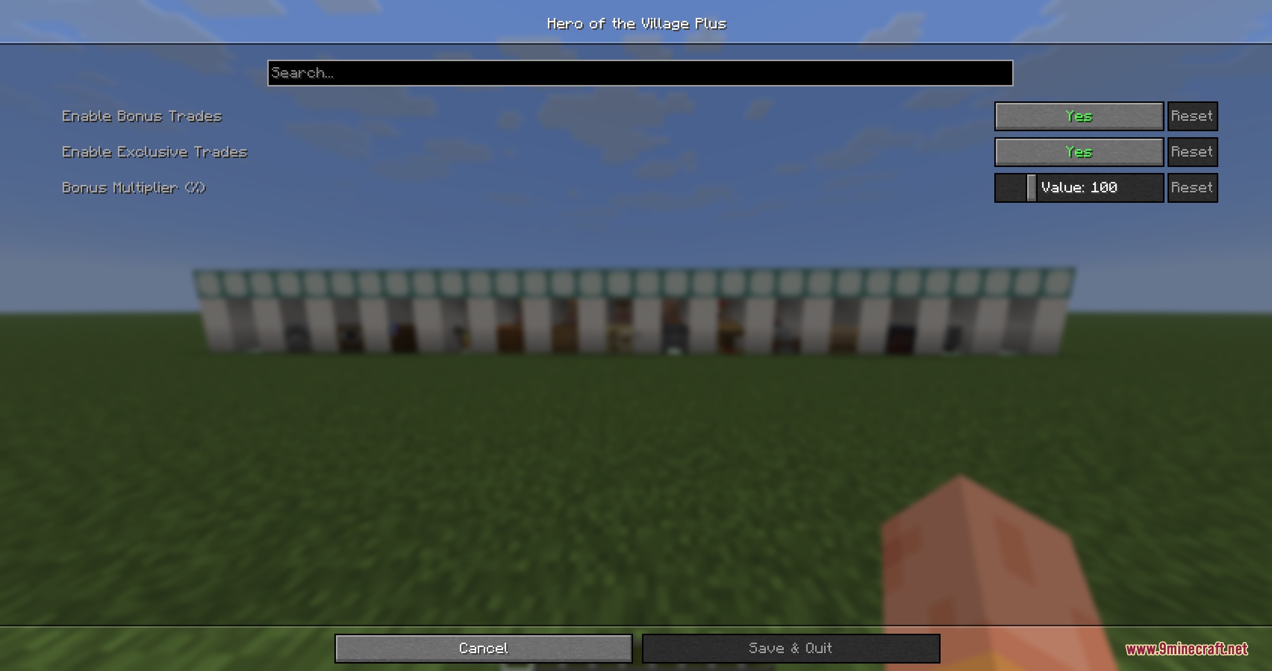 Hero of the Village Plus Better Villagers and Extra Trades Mod Screenshot 5 Hero of the Village Plus configuration menu showing various trade settings