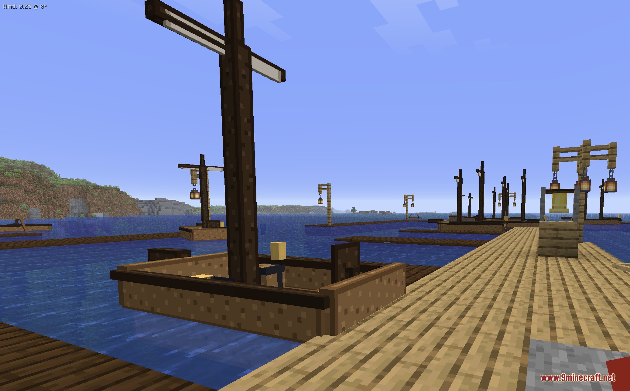 High-resolution Vessel Craft Mod Screenshot 5 Wooden ships with tall masts docked at a coastal village pier