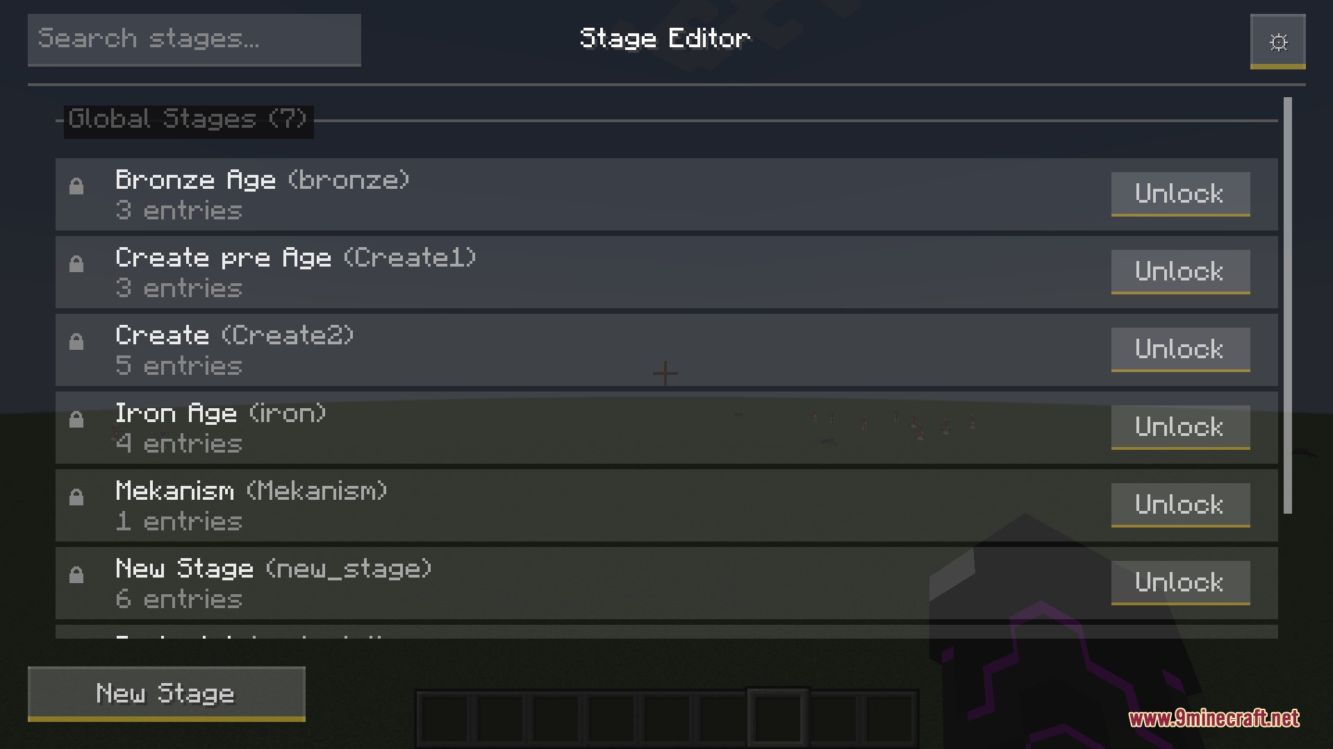 History Stages Mod Screenshot 2 The in game stage editor interface showing a list of unlockable historical eras