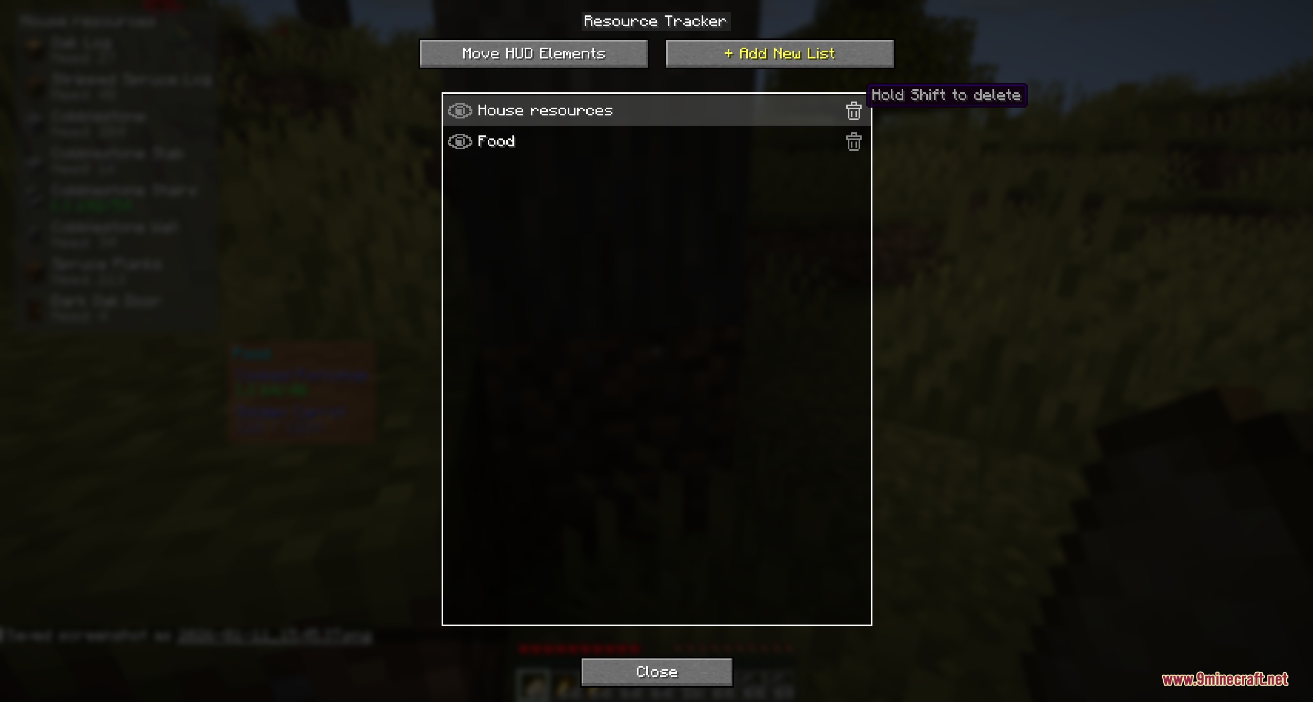 Hoarders Questline Mod Screenshot 2 The Hoarders Questline Mod menu allows players to manage and create item lists