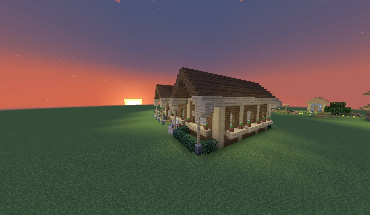 Home Schematic Screenshots 2 A wooden Home Schematic house built on a flat field during sunset