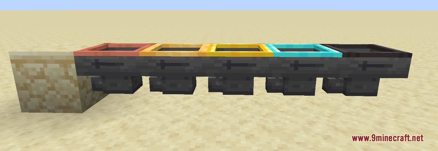 Hopper X Treme Mod Screenshot 8 Side view of five upgraded hoppers connected in a row on sand