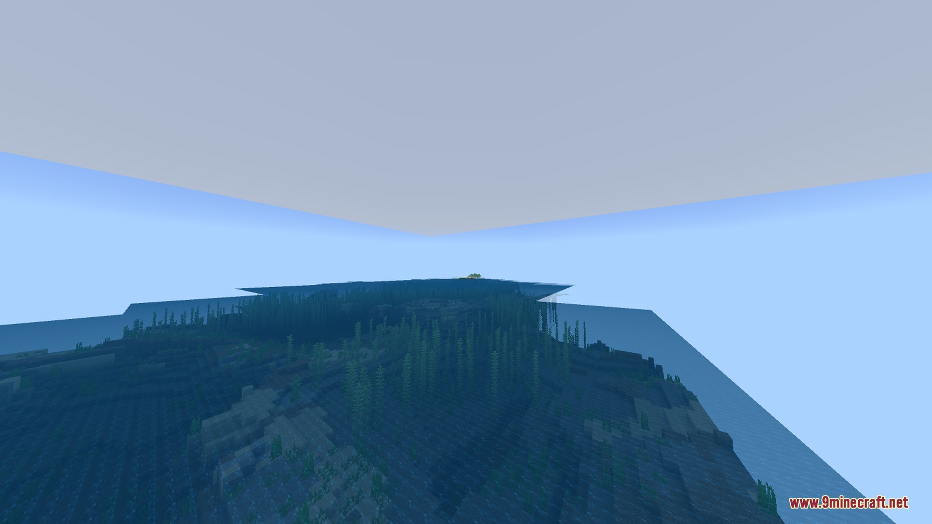 Clear water surfaces and tall kelp in a vast Minecraft ocean biome