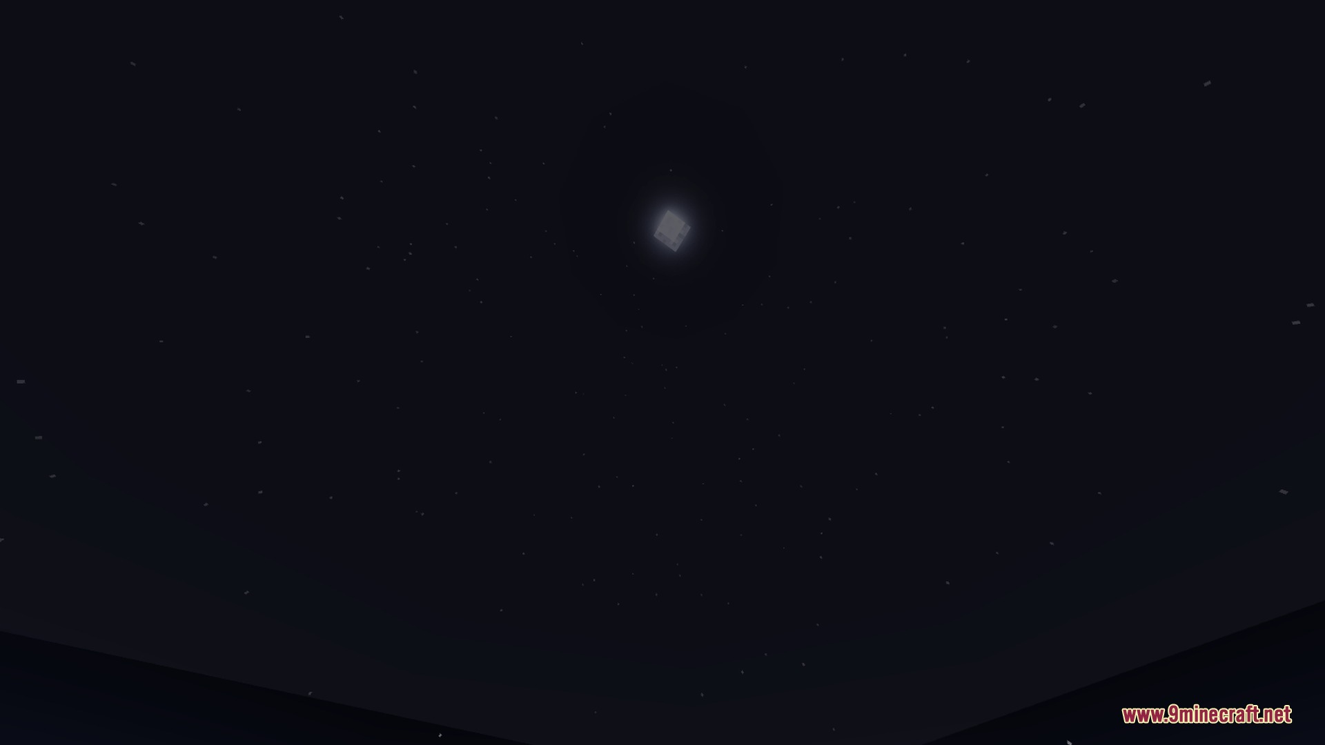 A dark night sky featuring a bright square moon and tiny stars