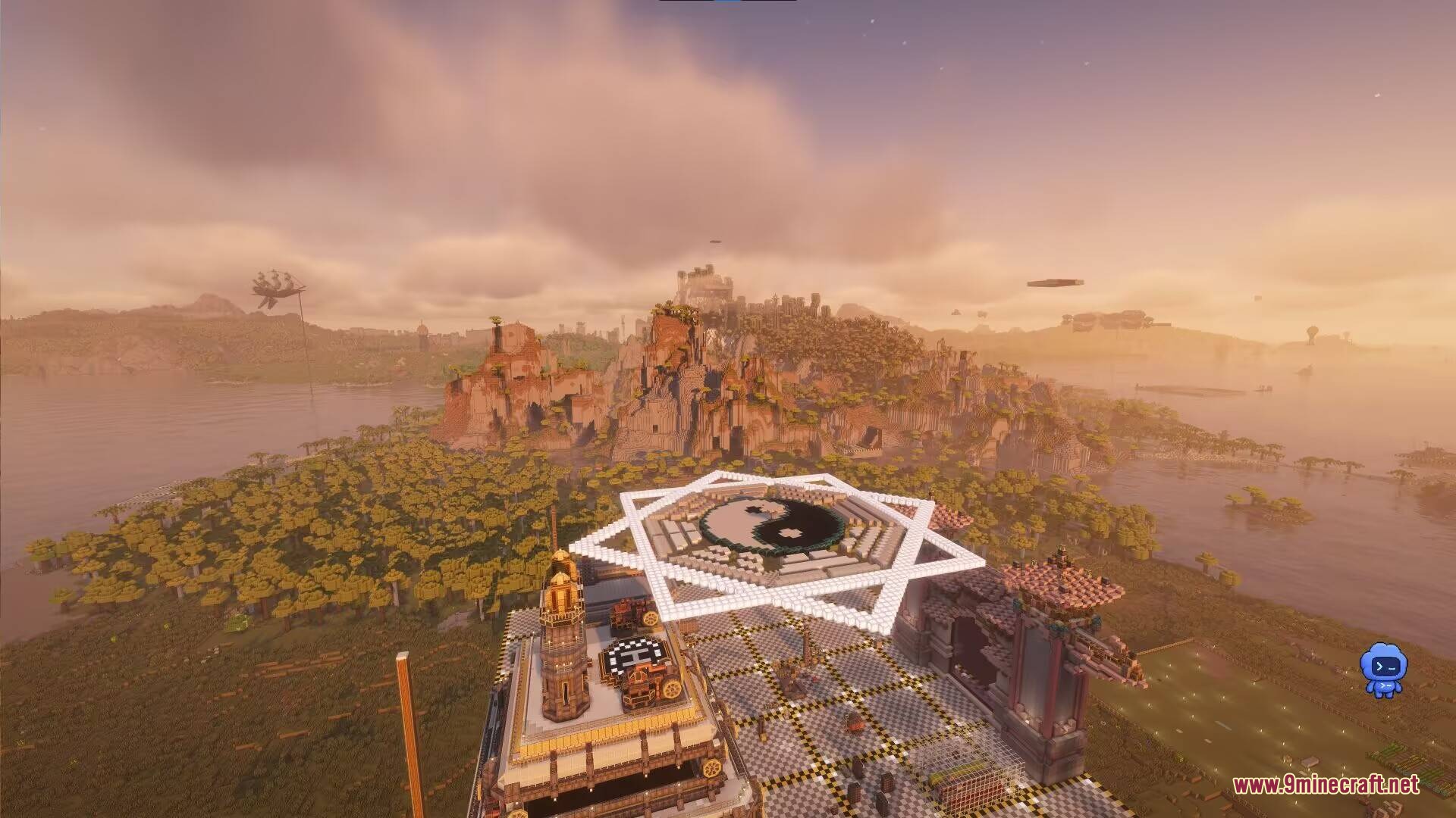 Horizon Reach Render Mod Screenshot 5 A large Yin Yang symbol overlooks a vast landscape with distant mountain ranges