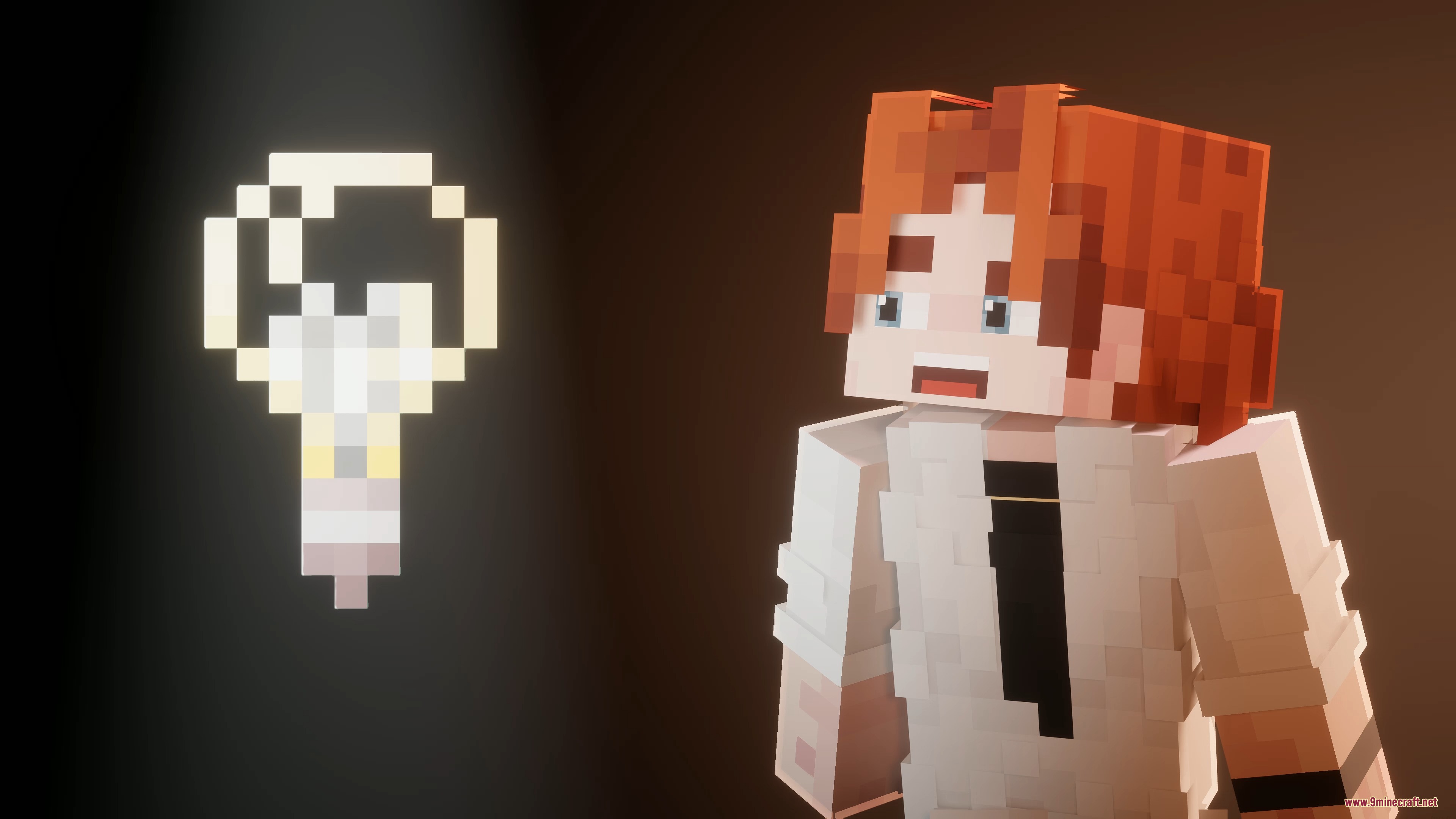 IR Lights Mod Screenshot 5 A Minecraft character looks at a light bulb icon from IR Lights Mod