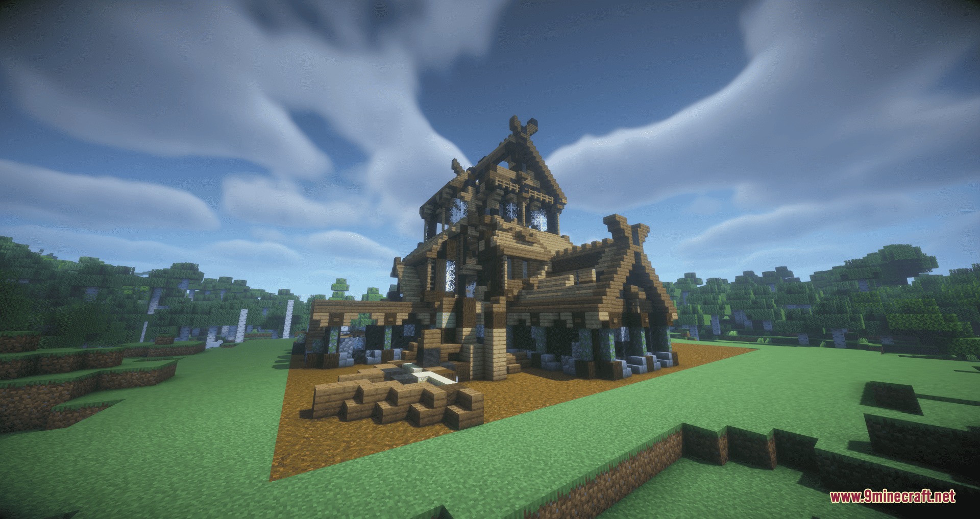 Ice and Fire Dragon Care Mod Screenshot 4 A large wooden structure representing an abandoned hunter camp in a field