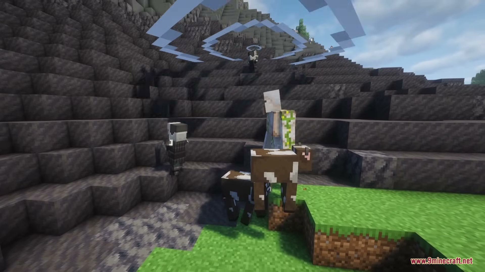 Illager Universe Mod Screenshot 2 A Callologer blowing a large horn to create powerful sound wave effects