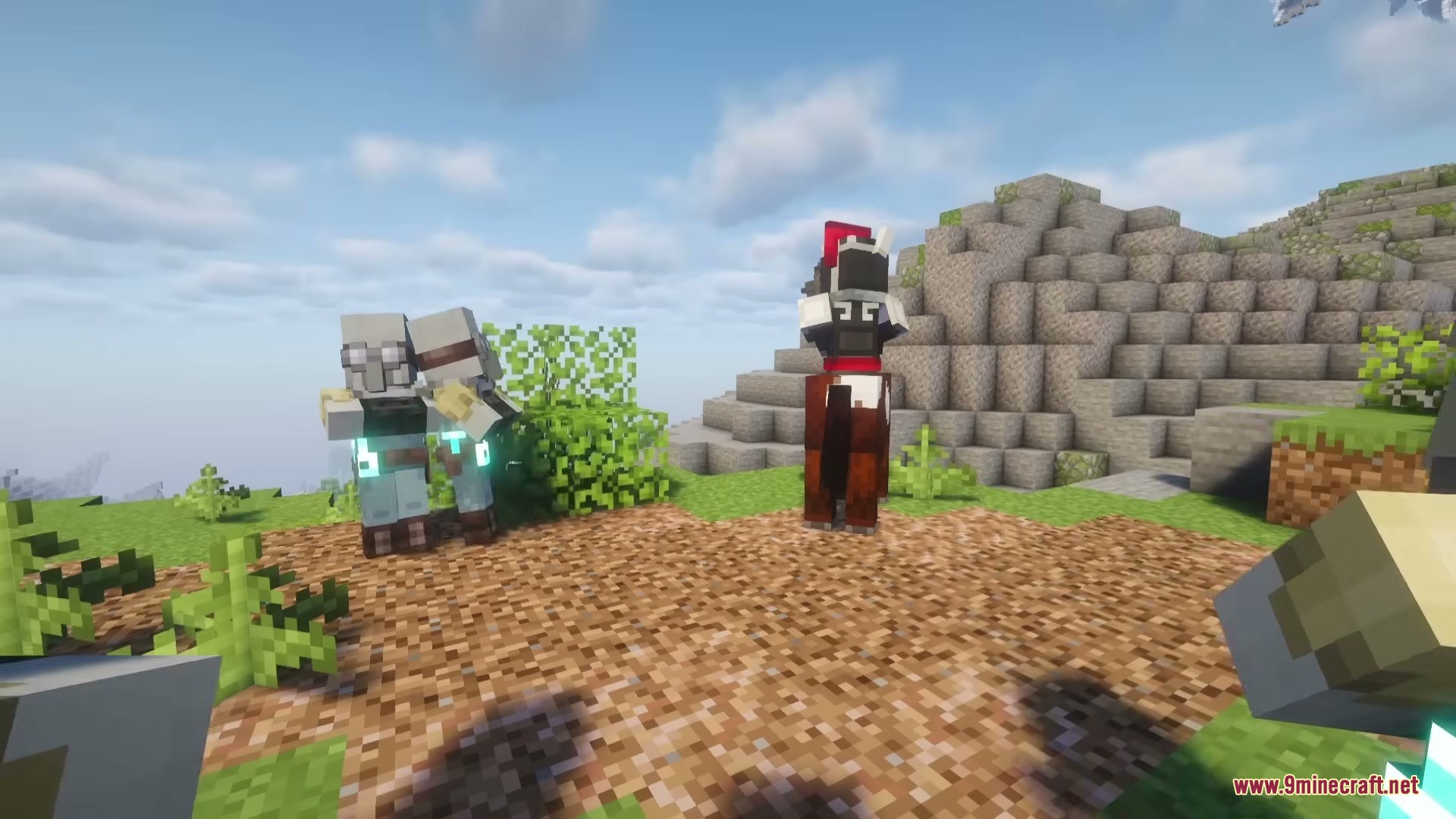 Illager Universe Mod Screenshot 8 Two Upgraders and a Prinzologer on a horse from the Illager Universe mod