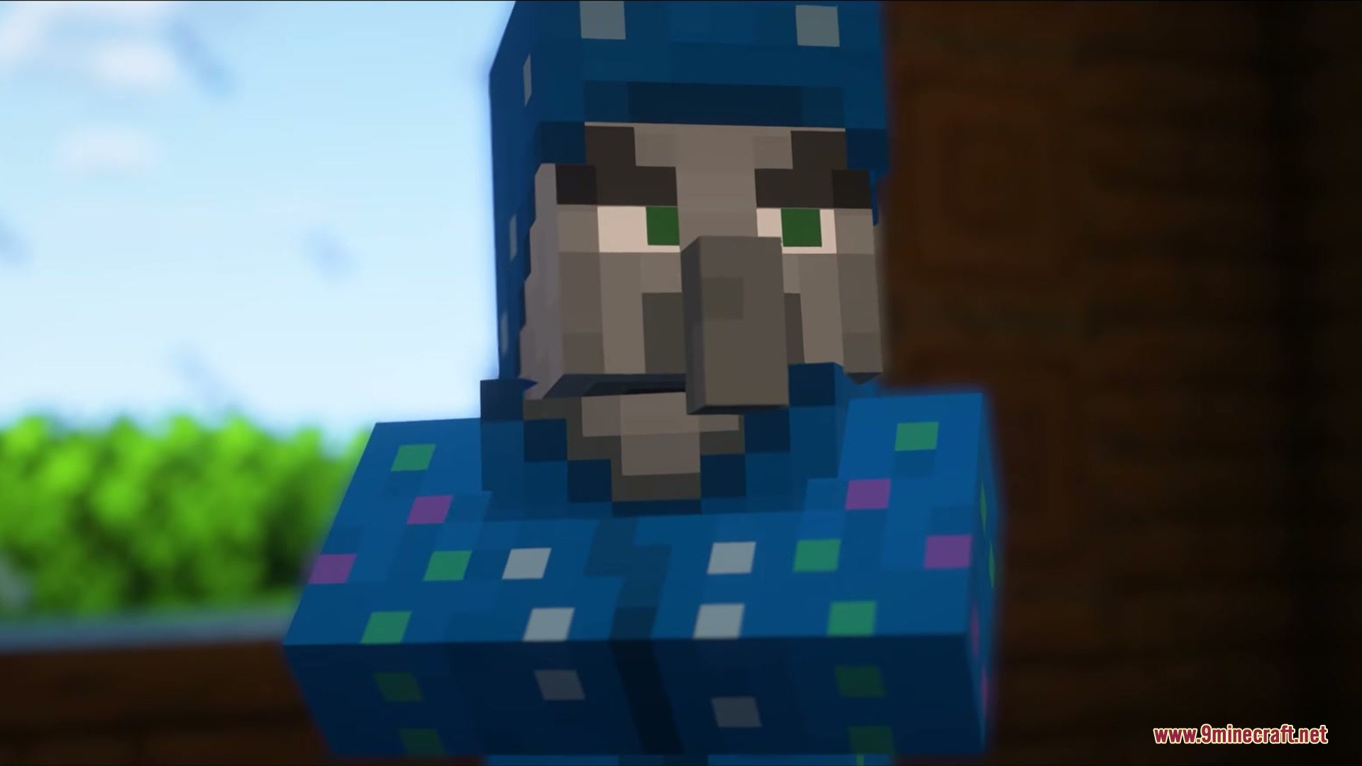 Illusion Onslaught Mod Screenshot 1 A close-up view of an Illusioner mob wearing a patterned blue robe