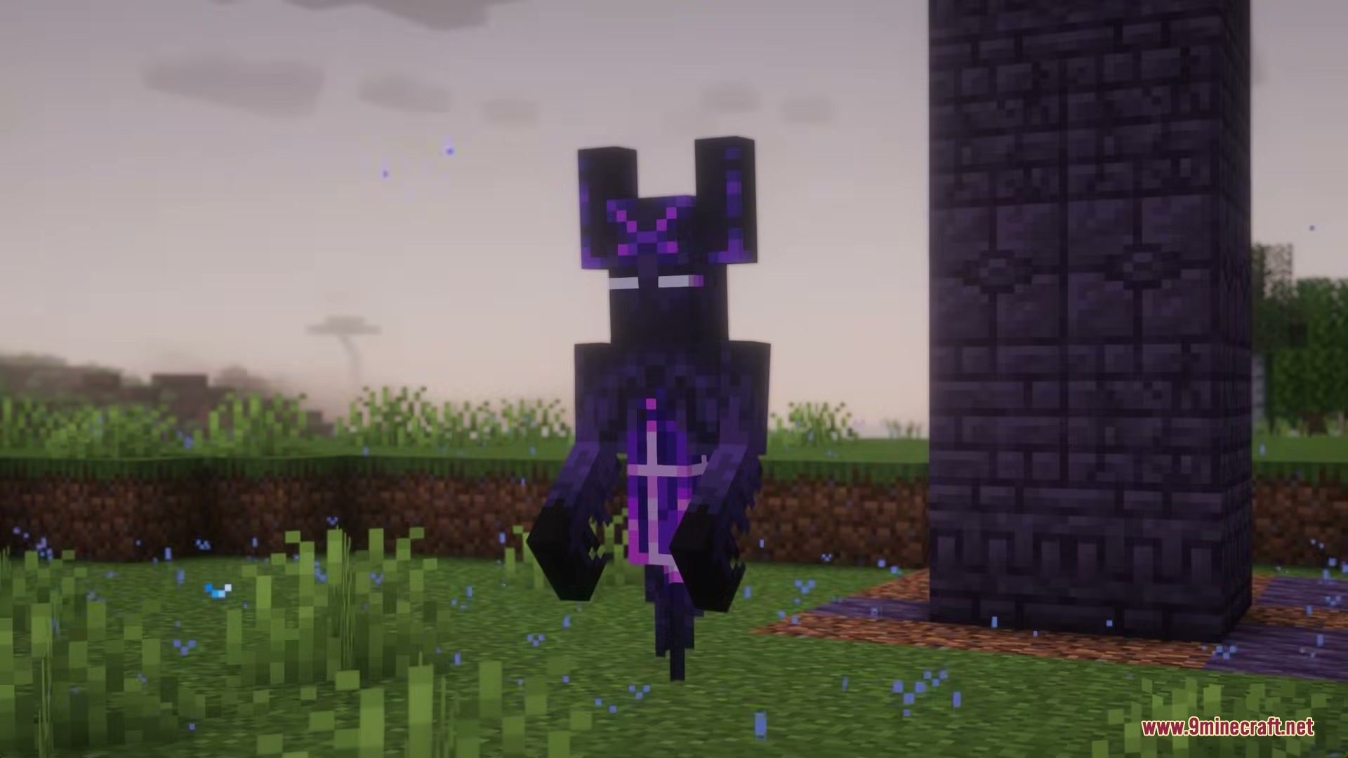 Illusion Onslaught Mod Screenshot 10 A dark cultist mob with purple energy stands next to a stone pillar