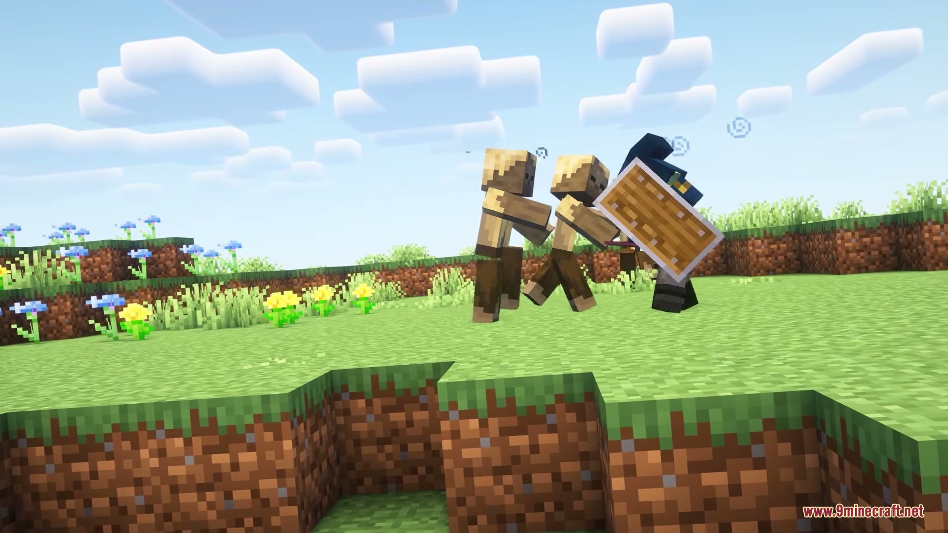 Illusion Onslaught Mod Screenshot 8 A player uses a shield to block attacks from small summoned spirits