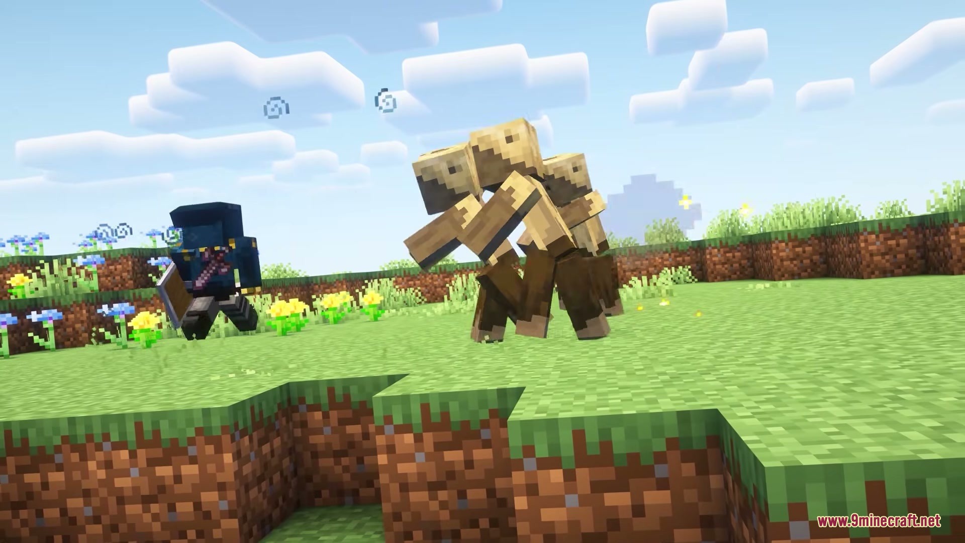 Illusion Onslaught Mod Screenshot 9 Player in dark armor running away from a group of tan spirit mobs