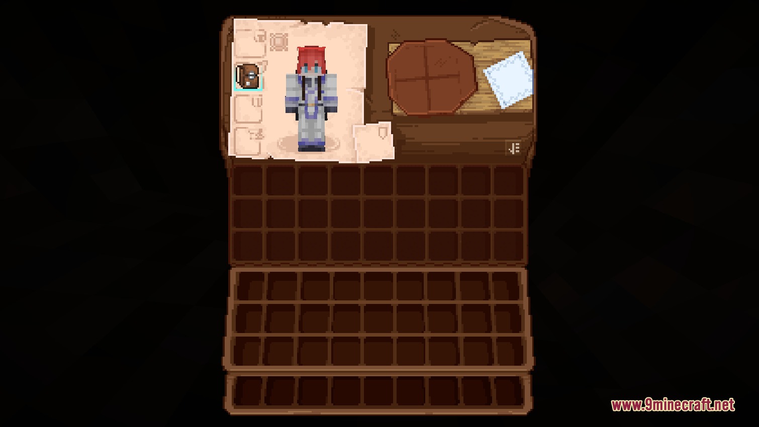 Immersive Interfaces resource pack showing a detailed backpack inventory screen with character preview