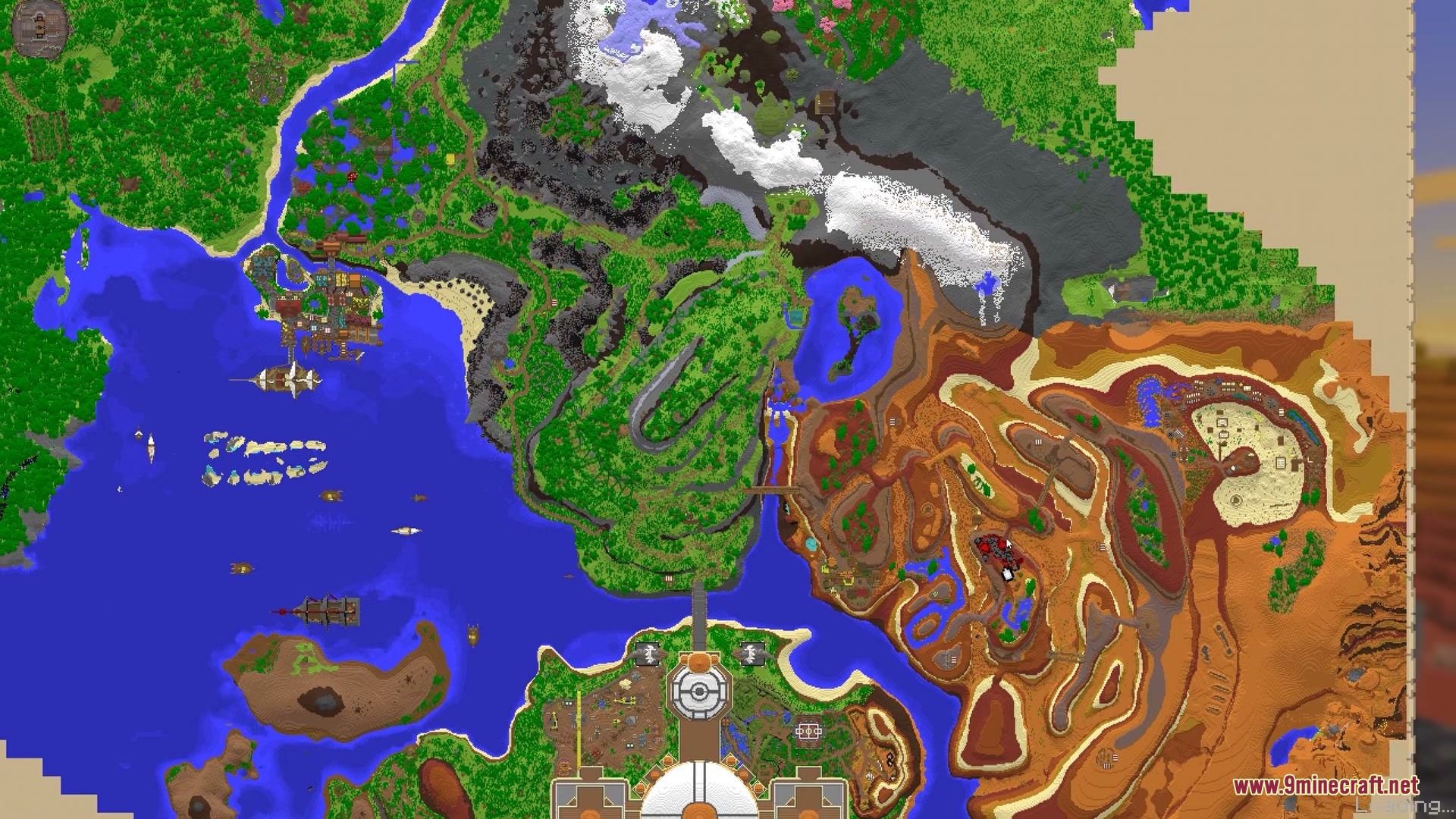 Immersive Minimaps Mod Screenshot 1 A large top down map displaying different biomes and terrain in Minecraft