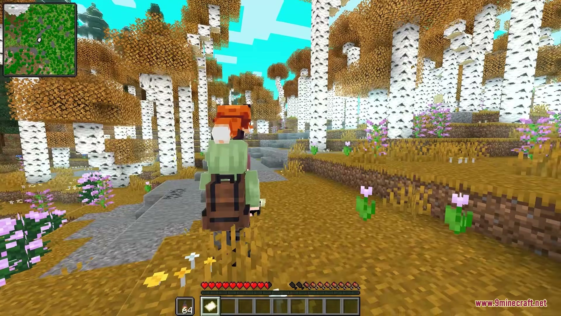 Immersive Minimaps Mod Screenshot 10 The character walks through a colorful forest while carrying an empty map