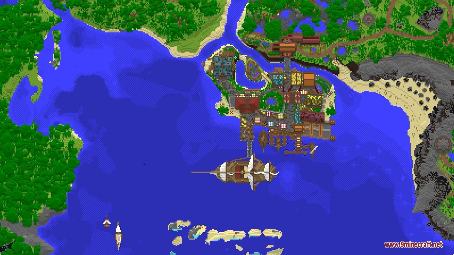 Immersive Minimaps Mod Screenshot 2 A detailed view of a coastal village with ships on the water
