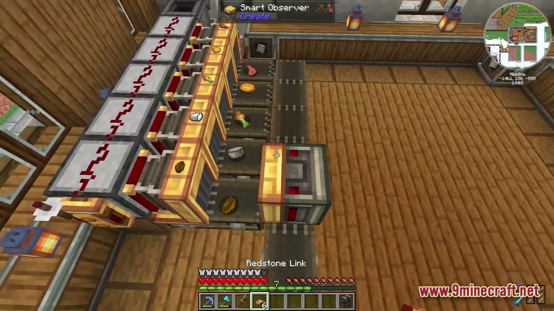 Industrial Banquet Crucible Modpack Screenshot 6 An automated food processing line using Create mod belts, brass tunnels, and redstone components