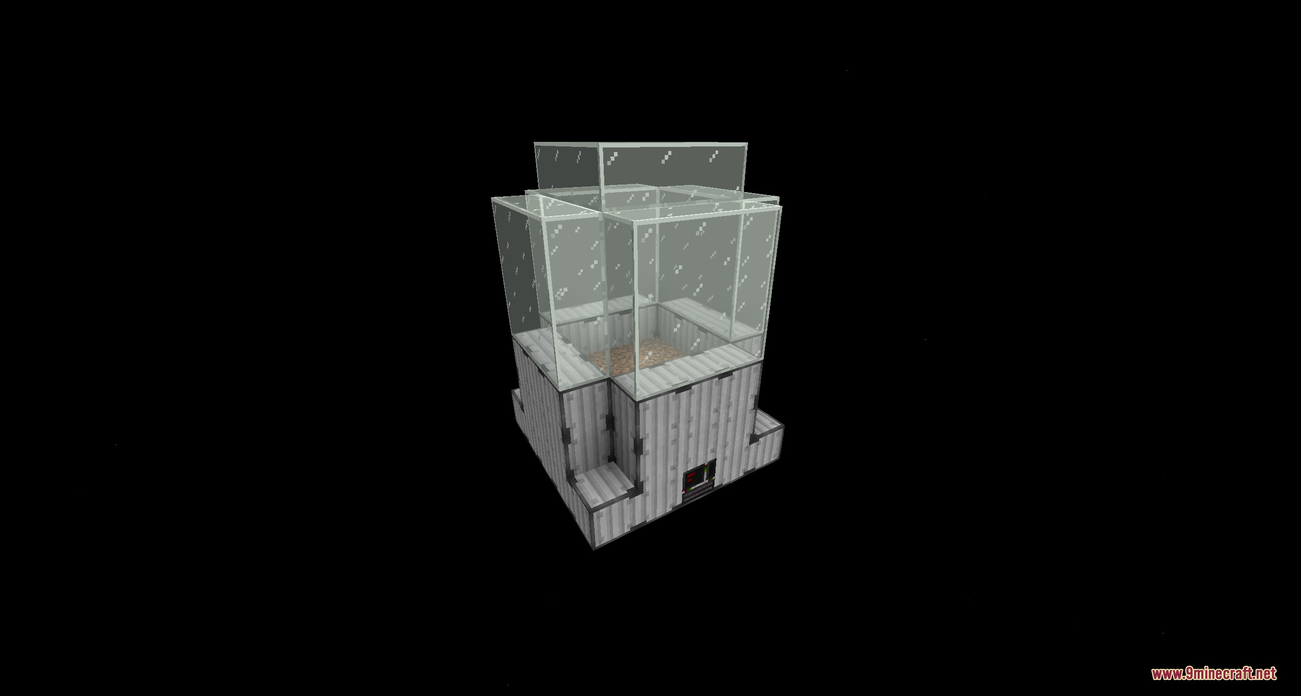 A large white multiblock greenhouse structure with a glass enclosure for growing crops