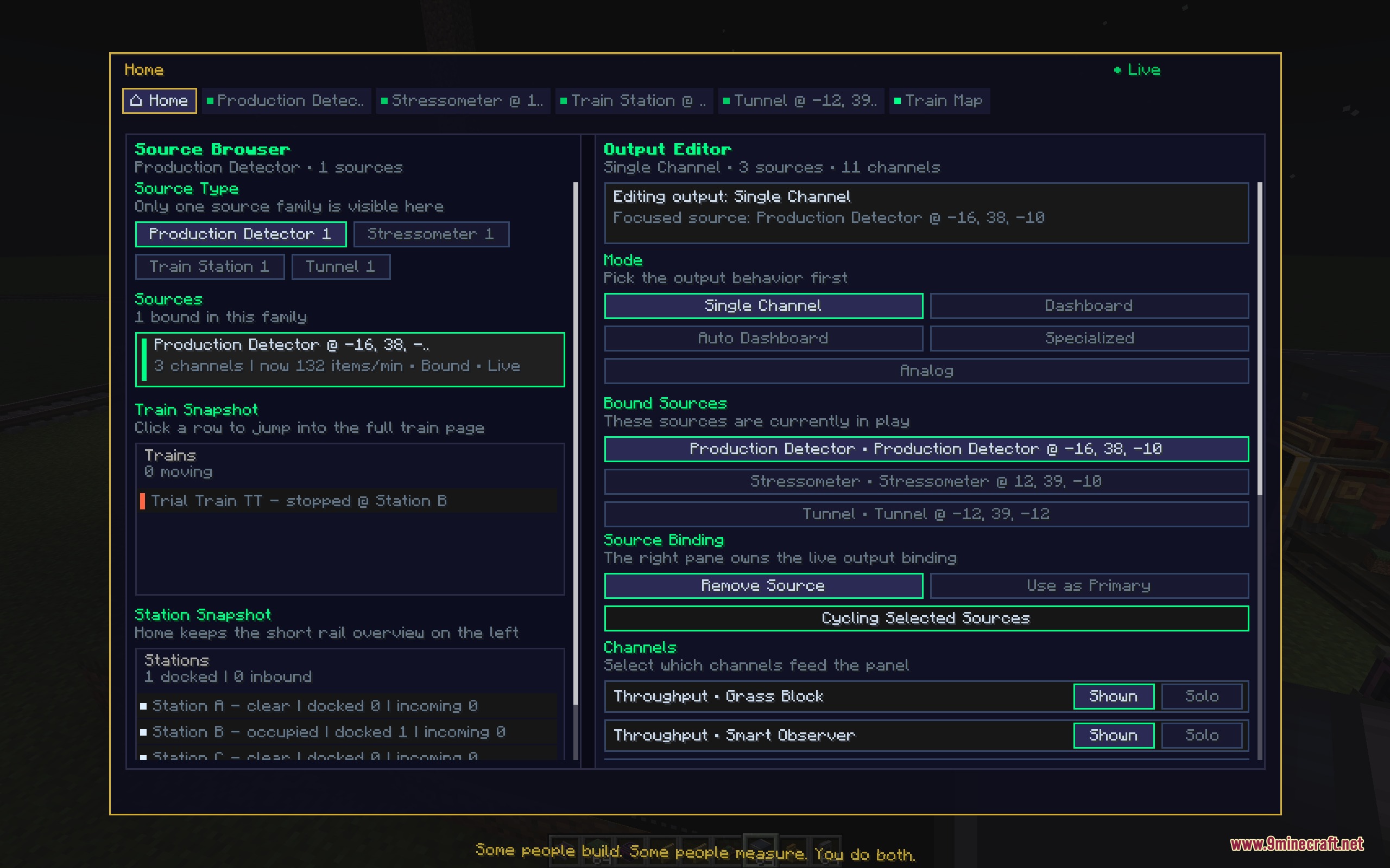 Industrial Logic Metrics Mod Screenshot 1 Industrial Logic Metrics Mod interface displaying production detector and train station data