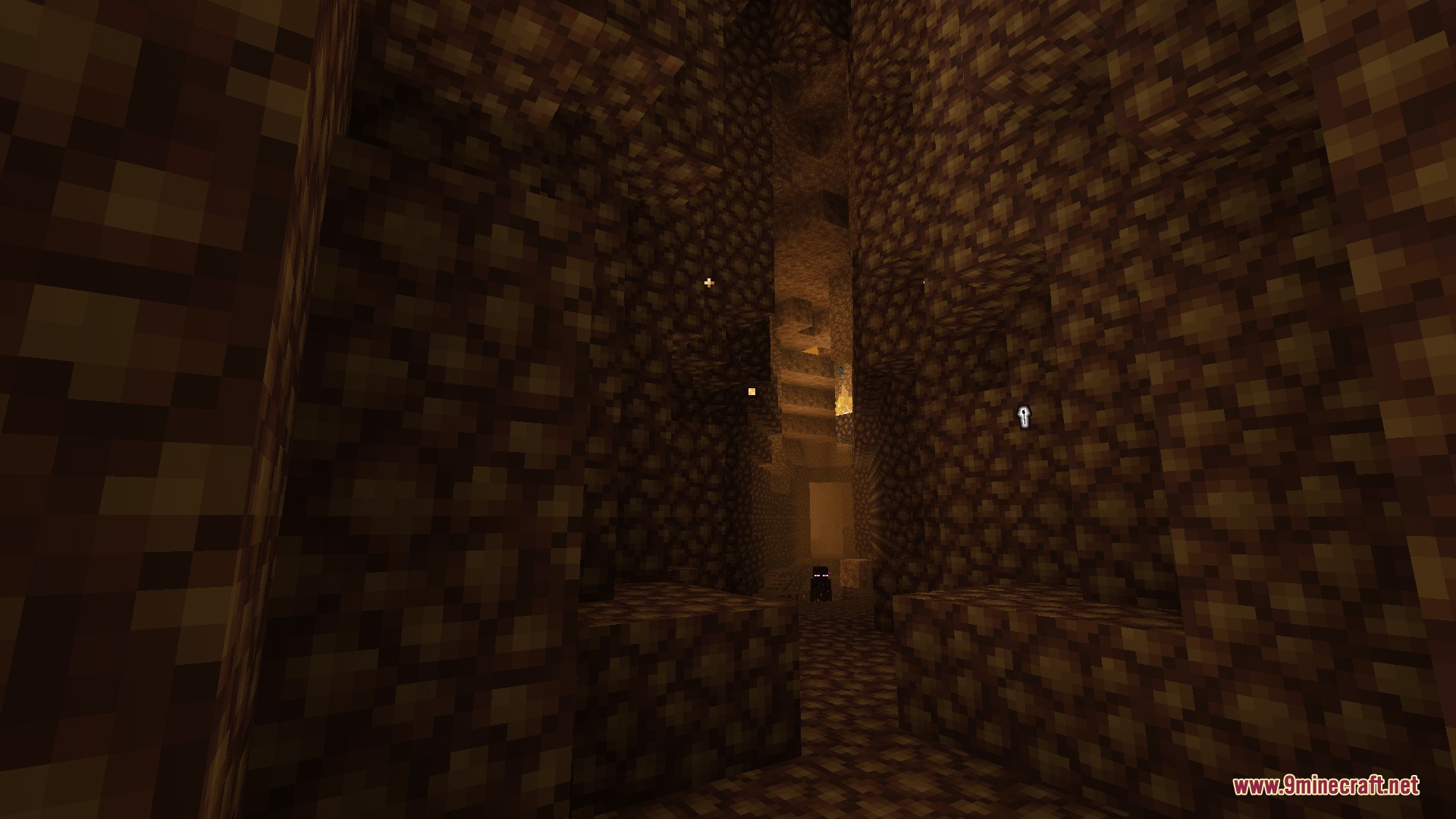 Infernal Expansion Redux Mod Screenshot 5 Dark Glowstone Canyon path with a Blindsight mob lurking in the distance