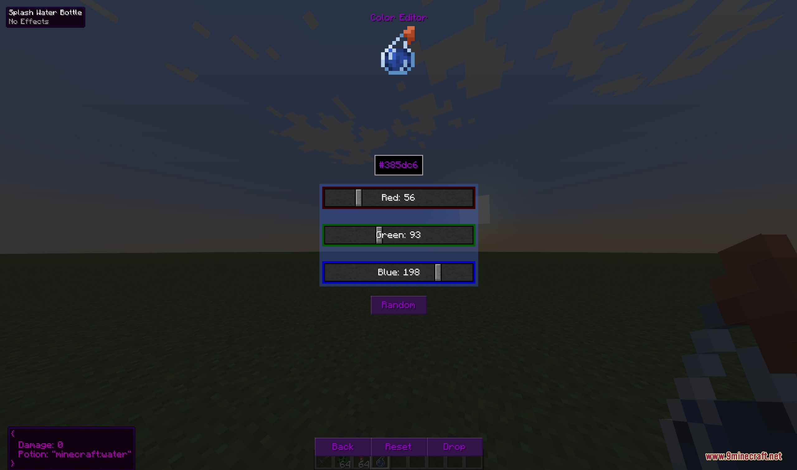 Color editor interface allows players to modify item colors using RGB sliders