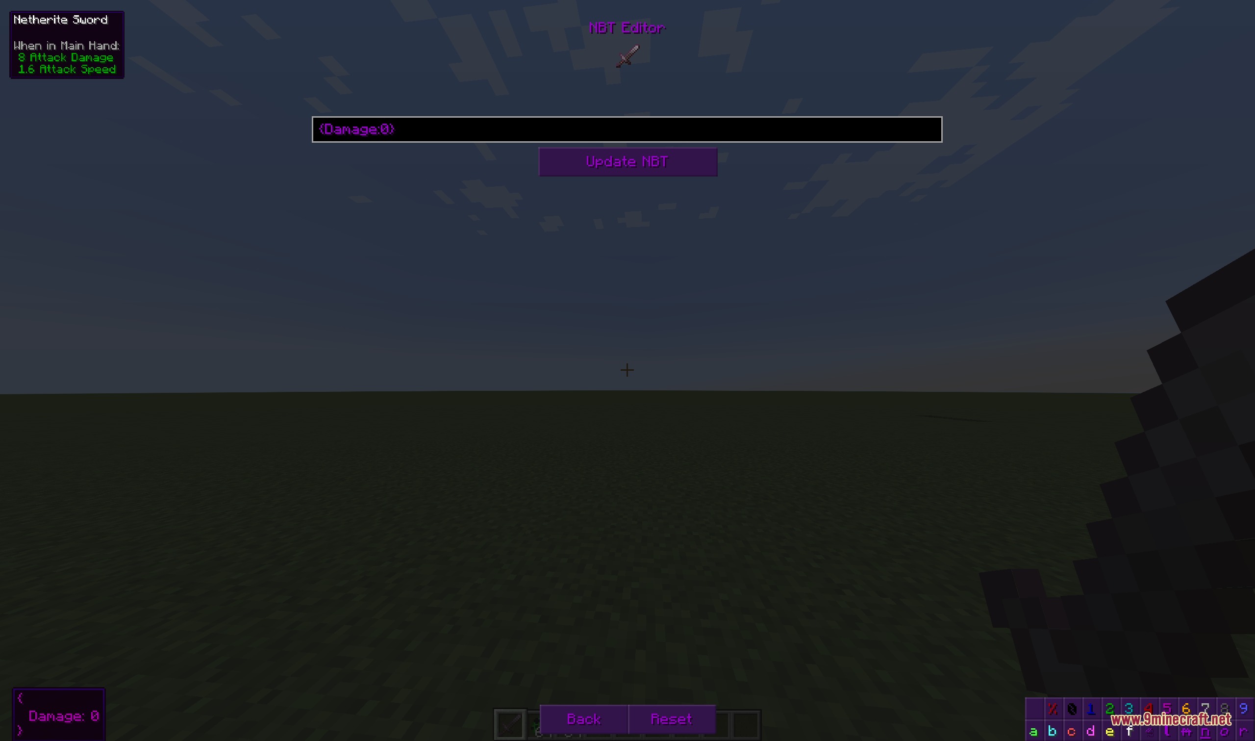 Player using an NBT editor menu to modify a Netherite Sword