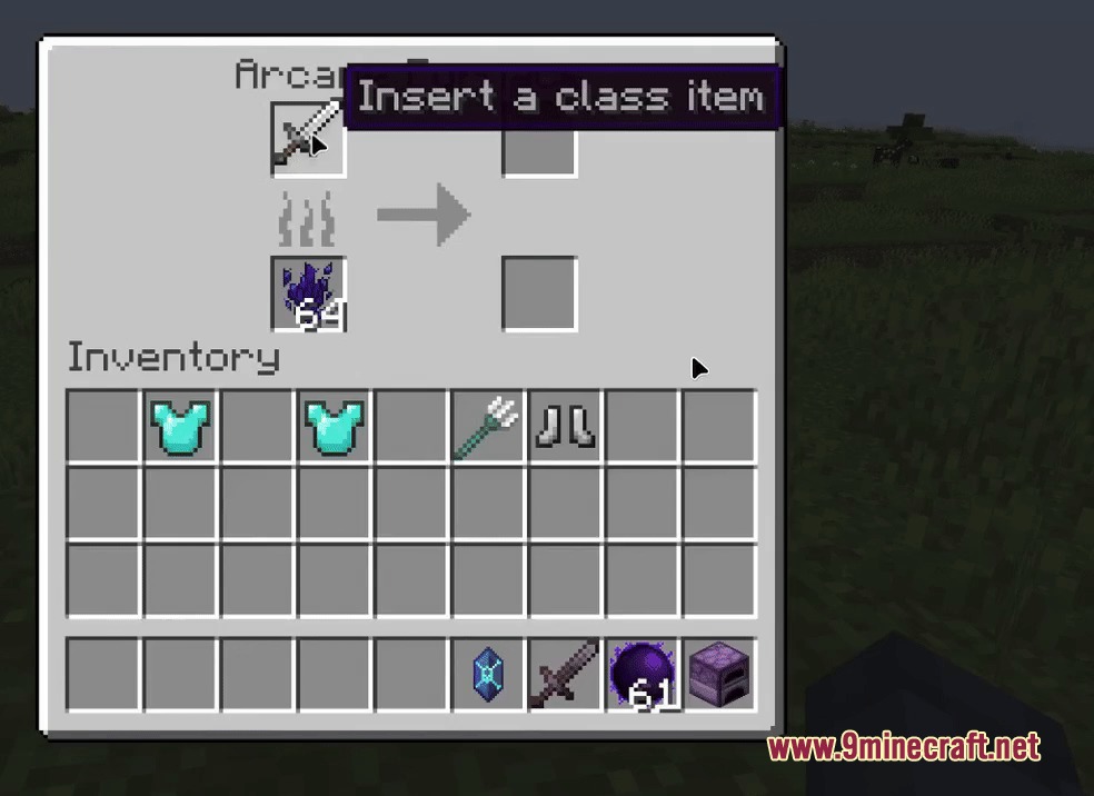 Infused Power Mod Screenshot 2 The Arcane Furnace interface displays slots for smelting class items into essence
