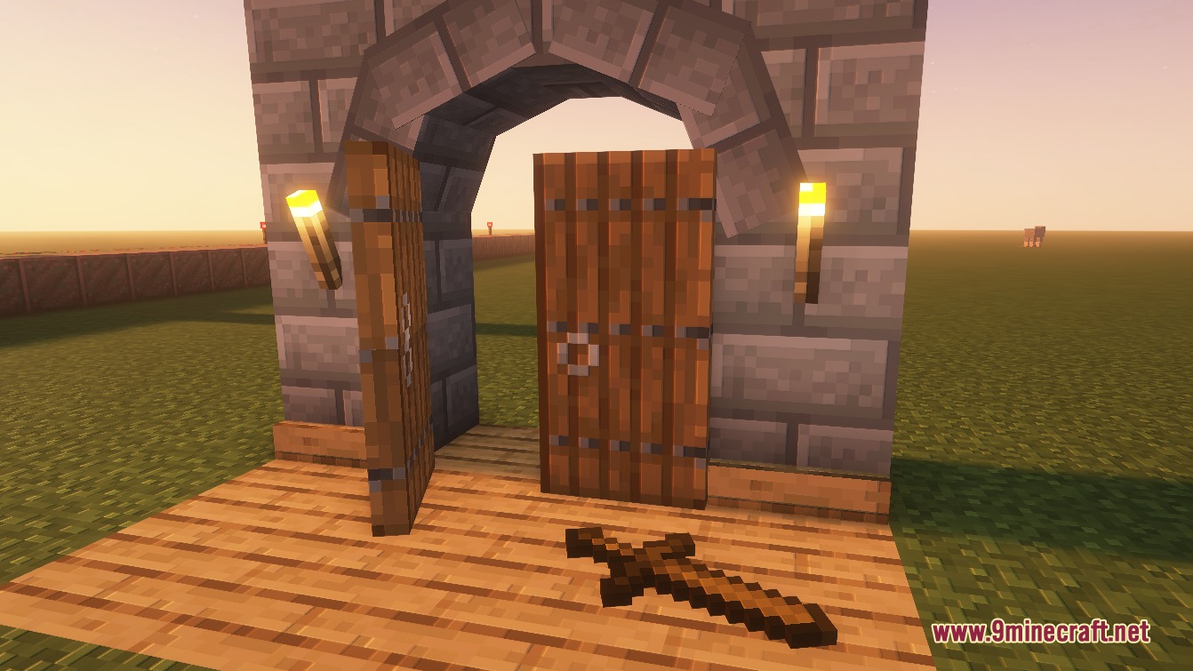 Inherent Statues Mod Screenshot 1 A wooden sword lies on the floor in front of a stone archway