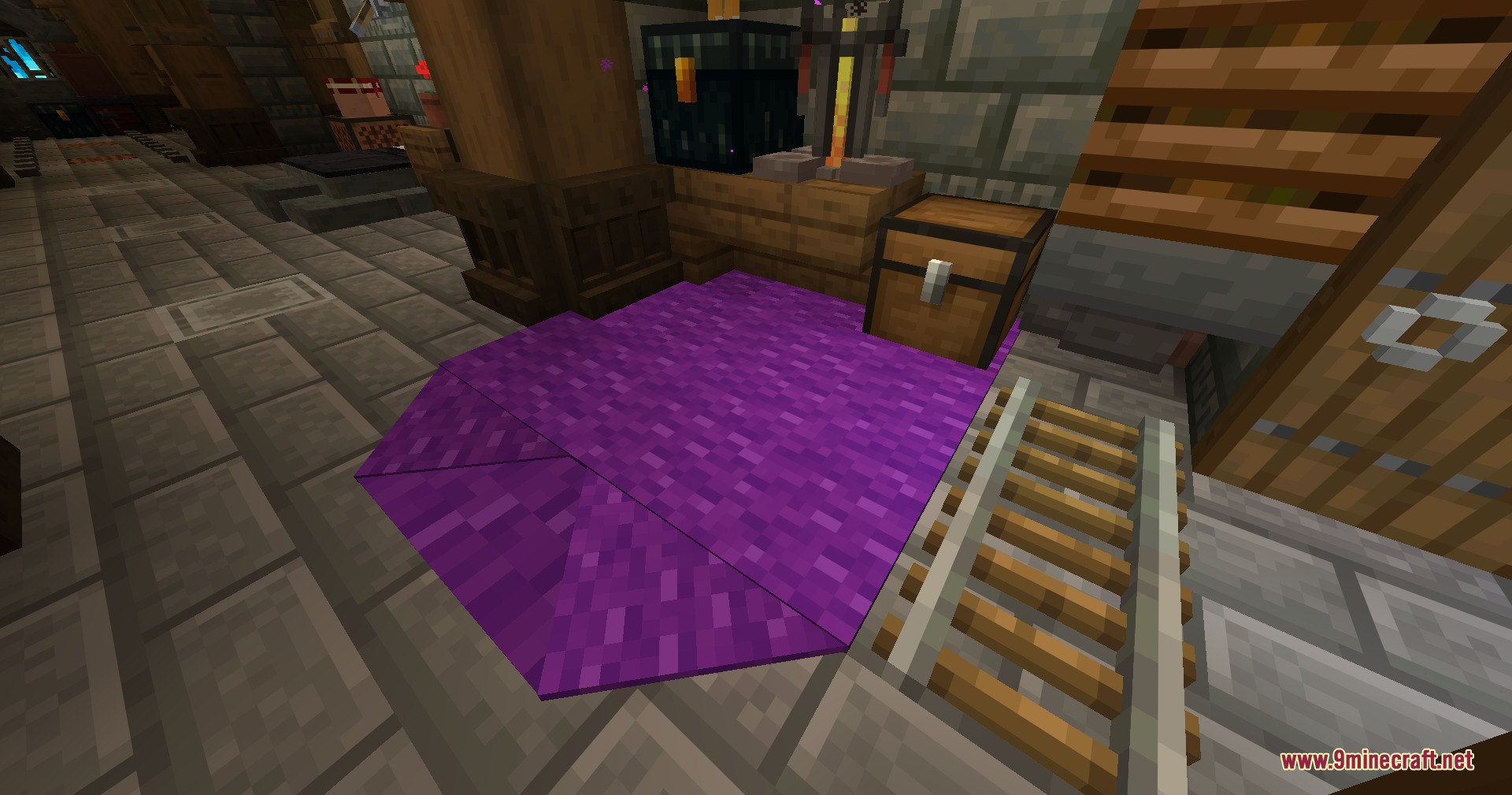 Inherent Statues Mod Screenshot 7 Purple carpet display placed at an angle on a stone brick floor