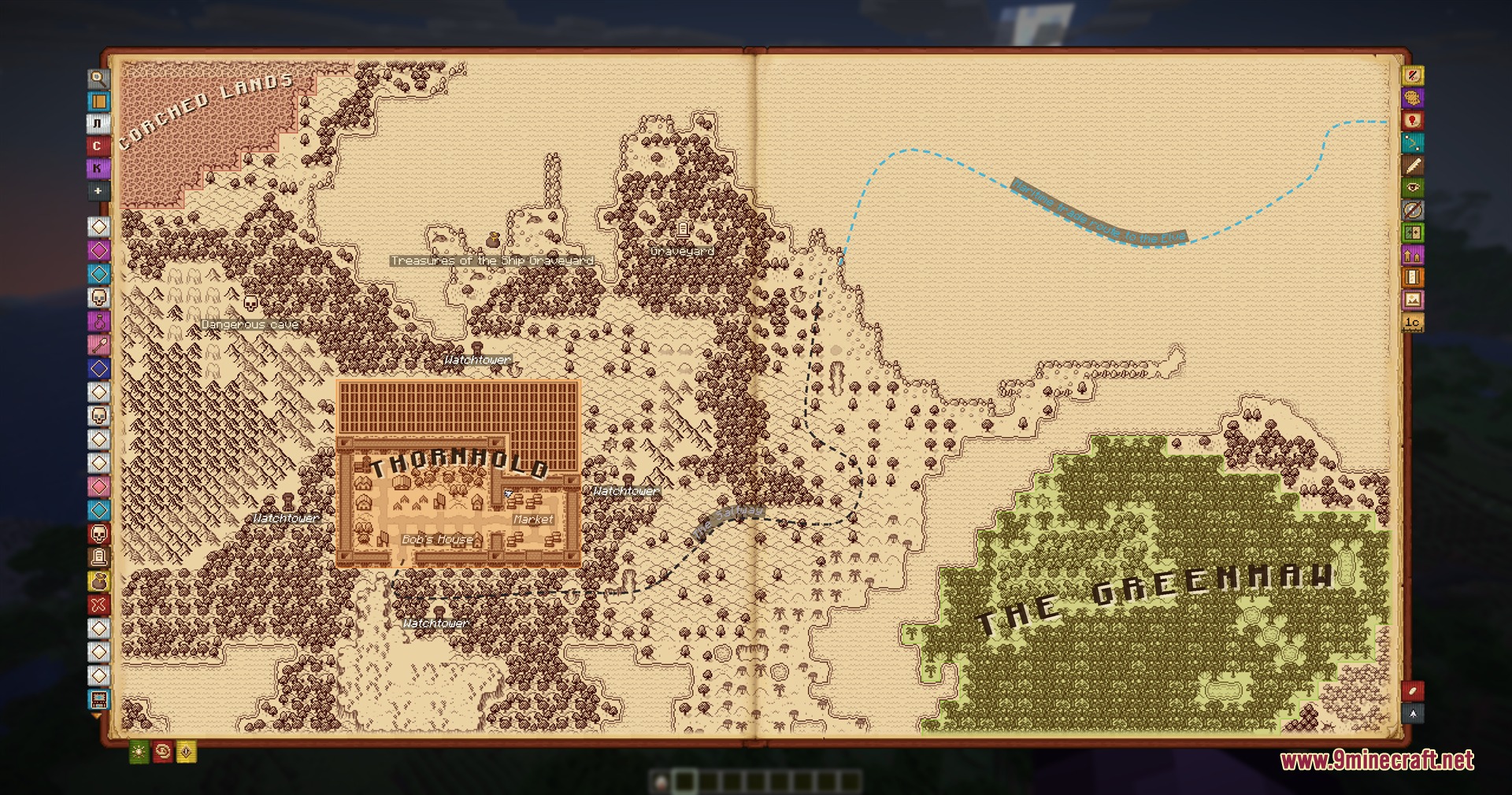 Inkwell Cartography mod interface showing a hand drawn atlas map with tools